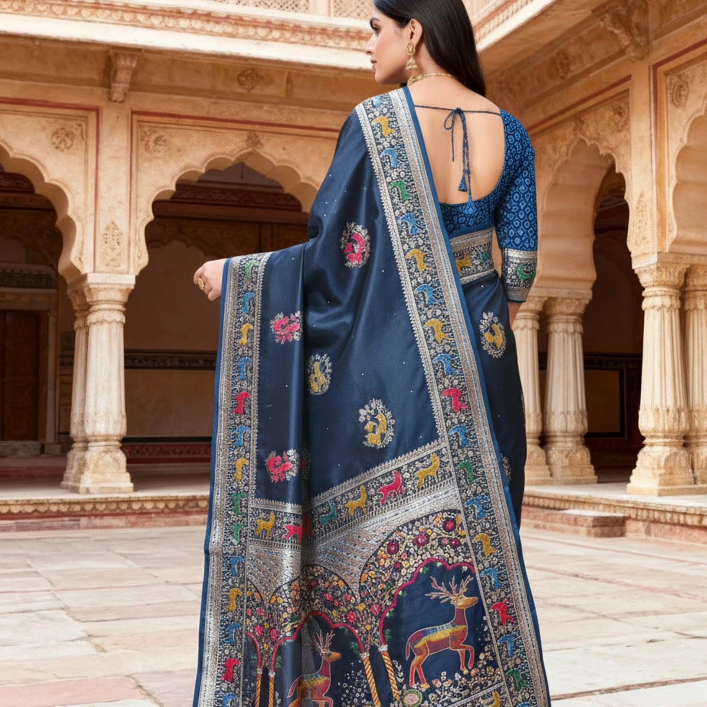 Majree Satin Meenakari soft silk sare green