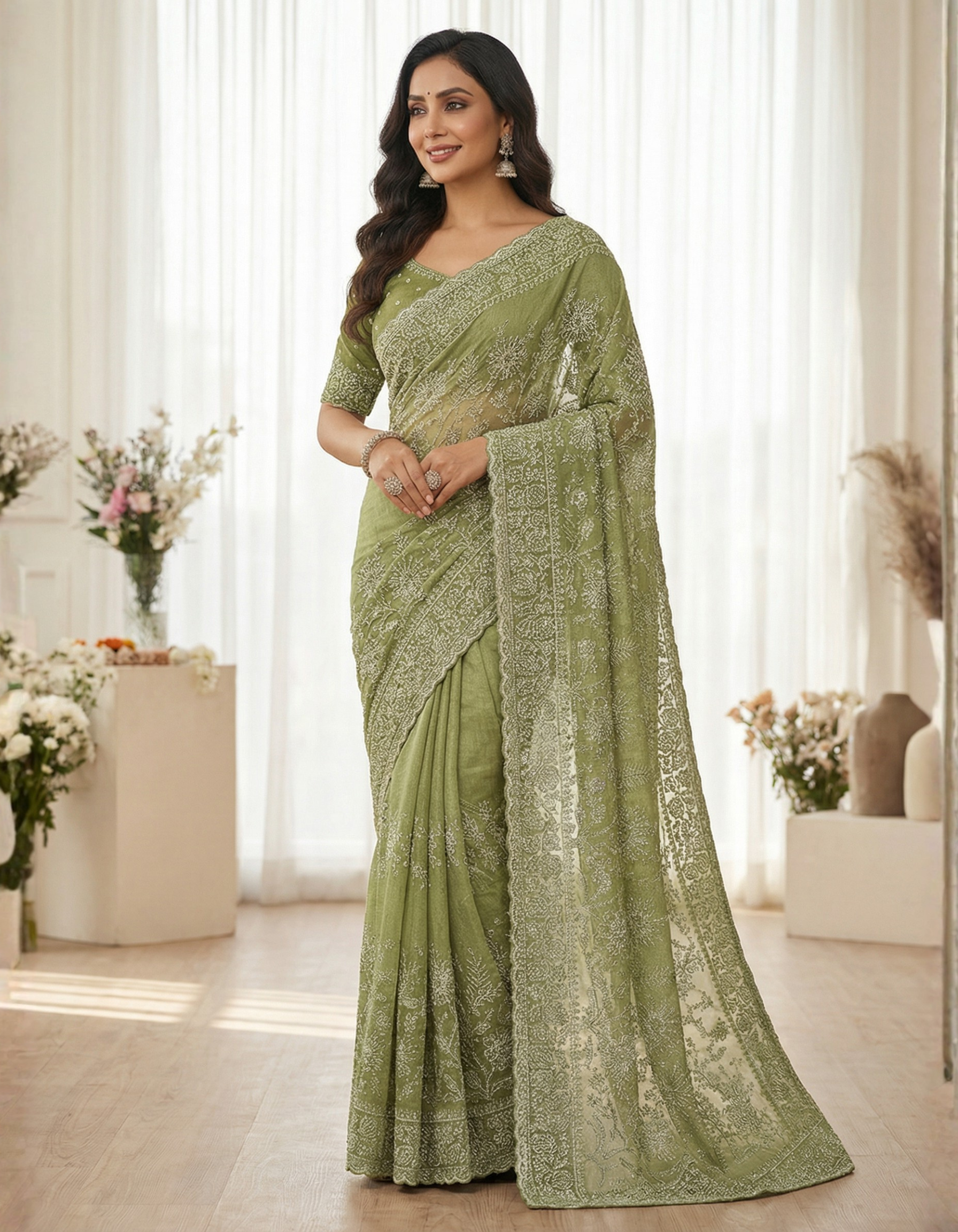 Sage Green Tissue Saree