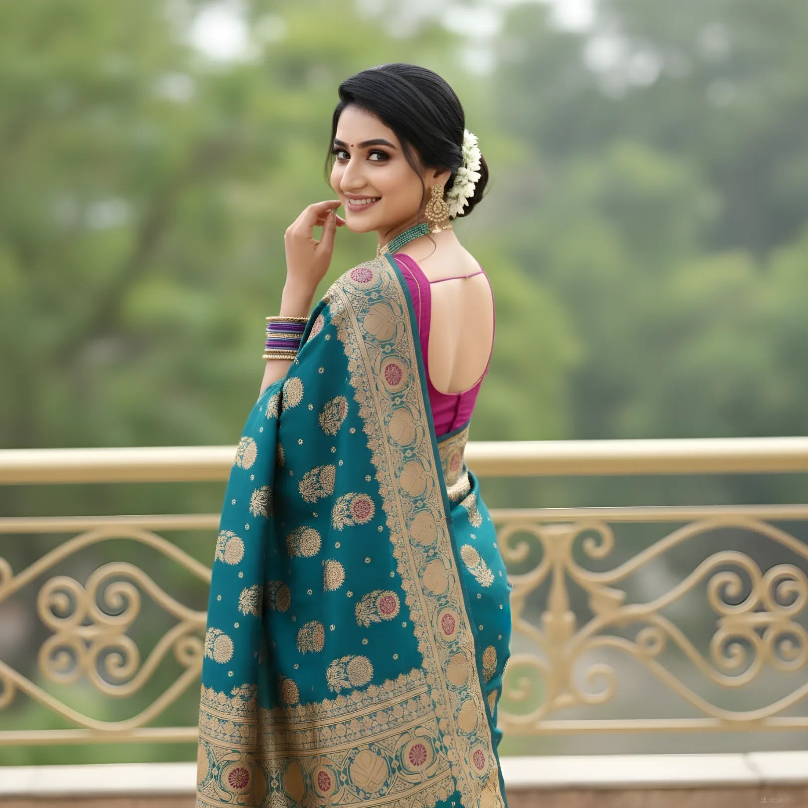 Majree Banarasi Silk Sarees sky blue with golden zari work