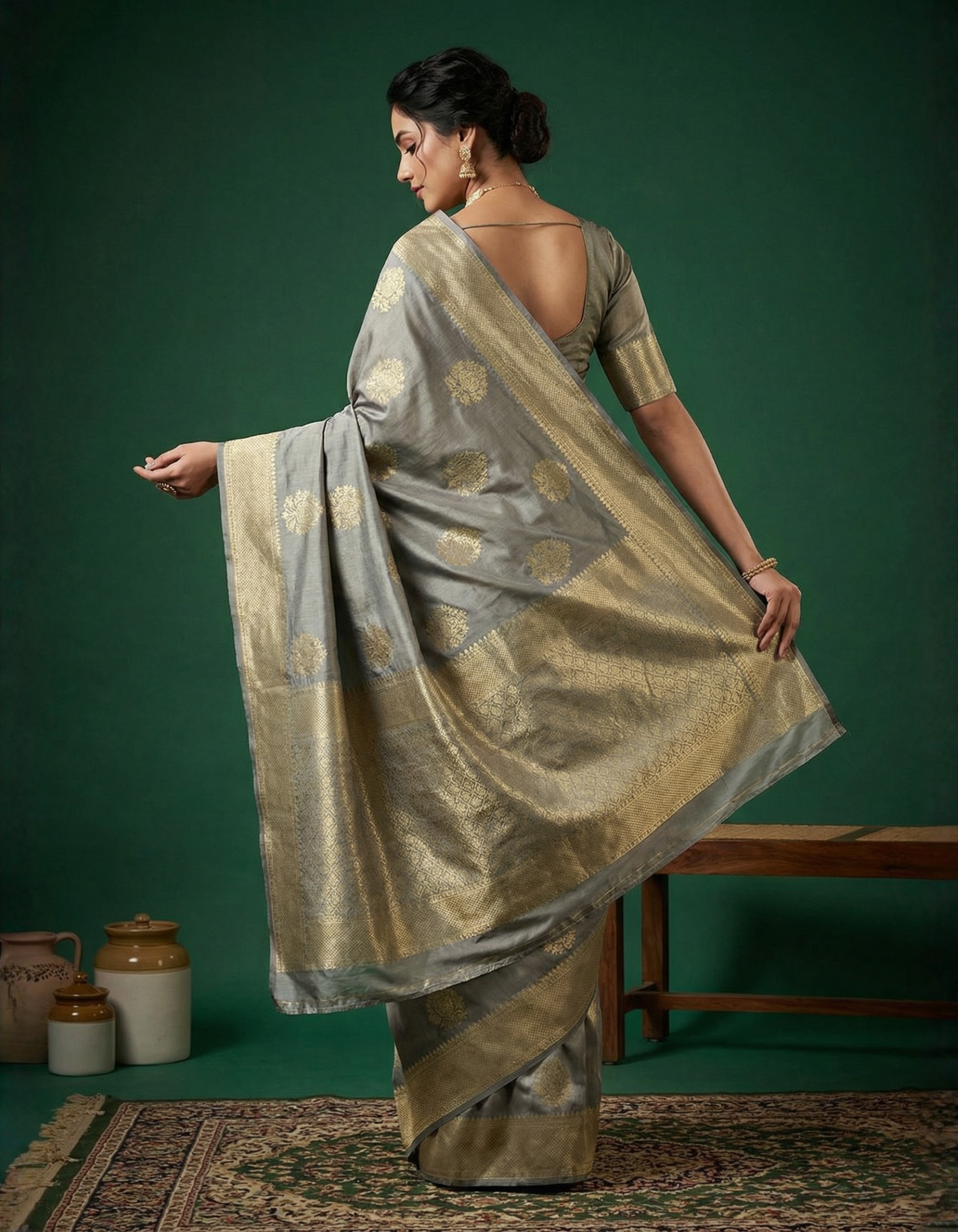 Steel Grey Tissue Silk Saree