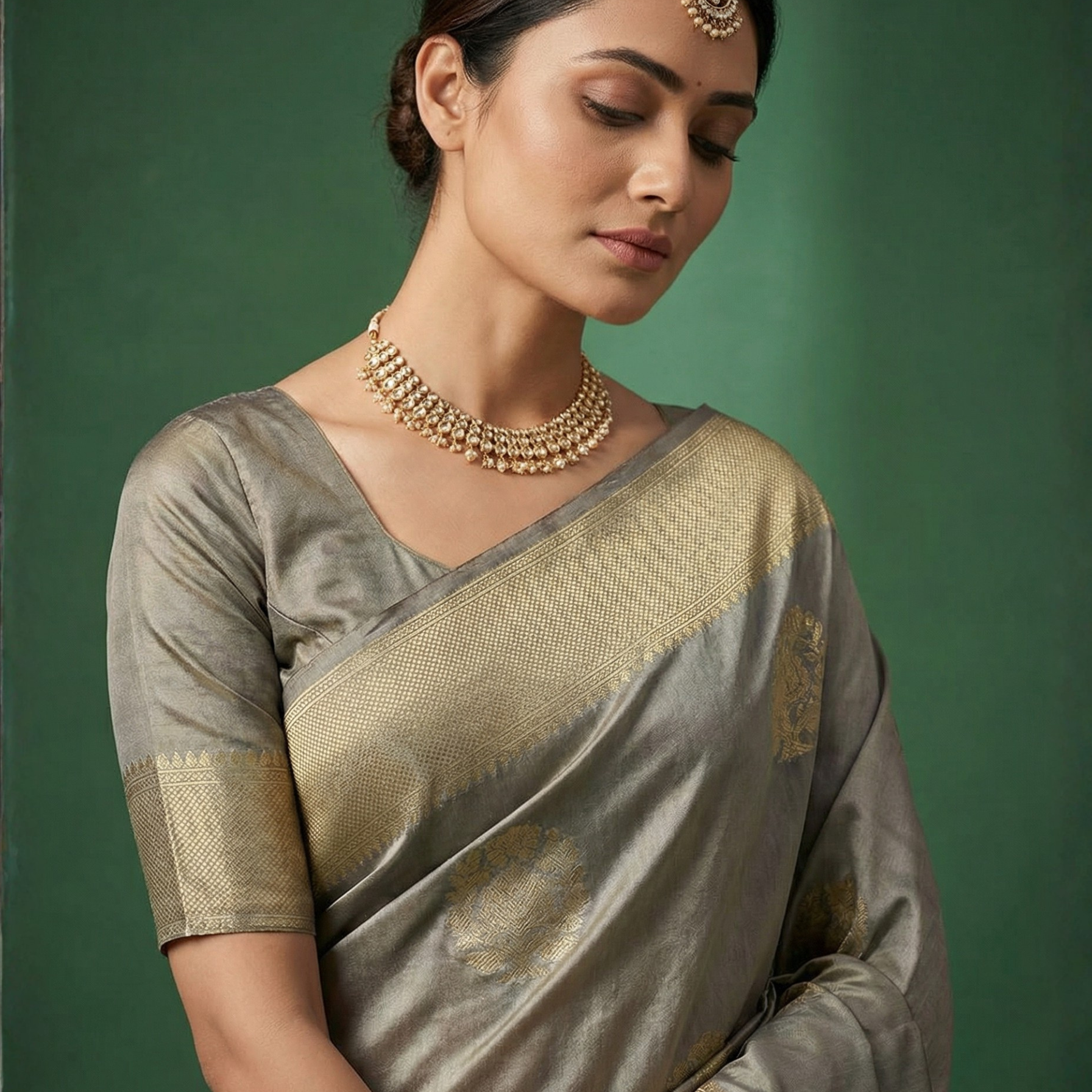 Steel Grey Tissue Silk Saree