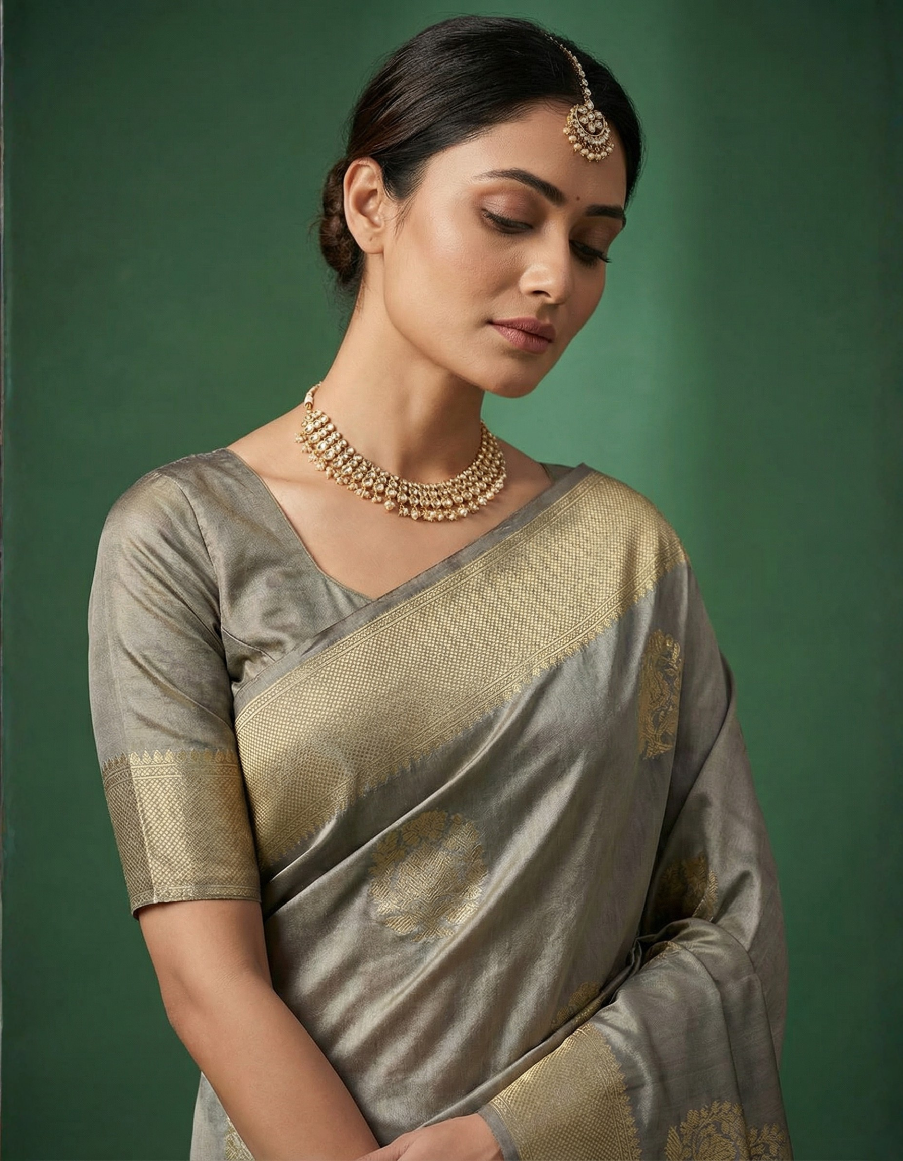 Steel Grey Tissue Silk Saree