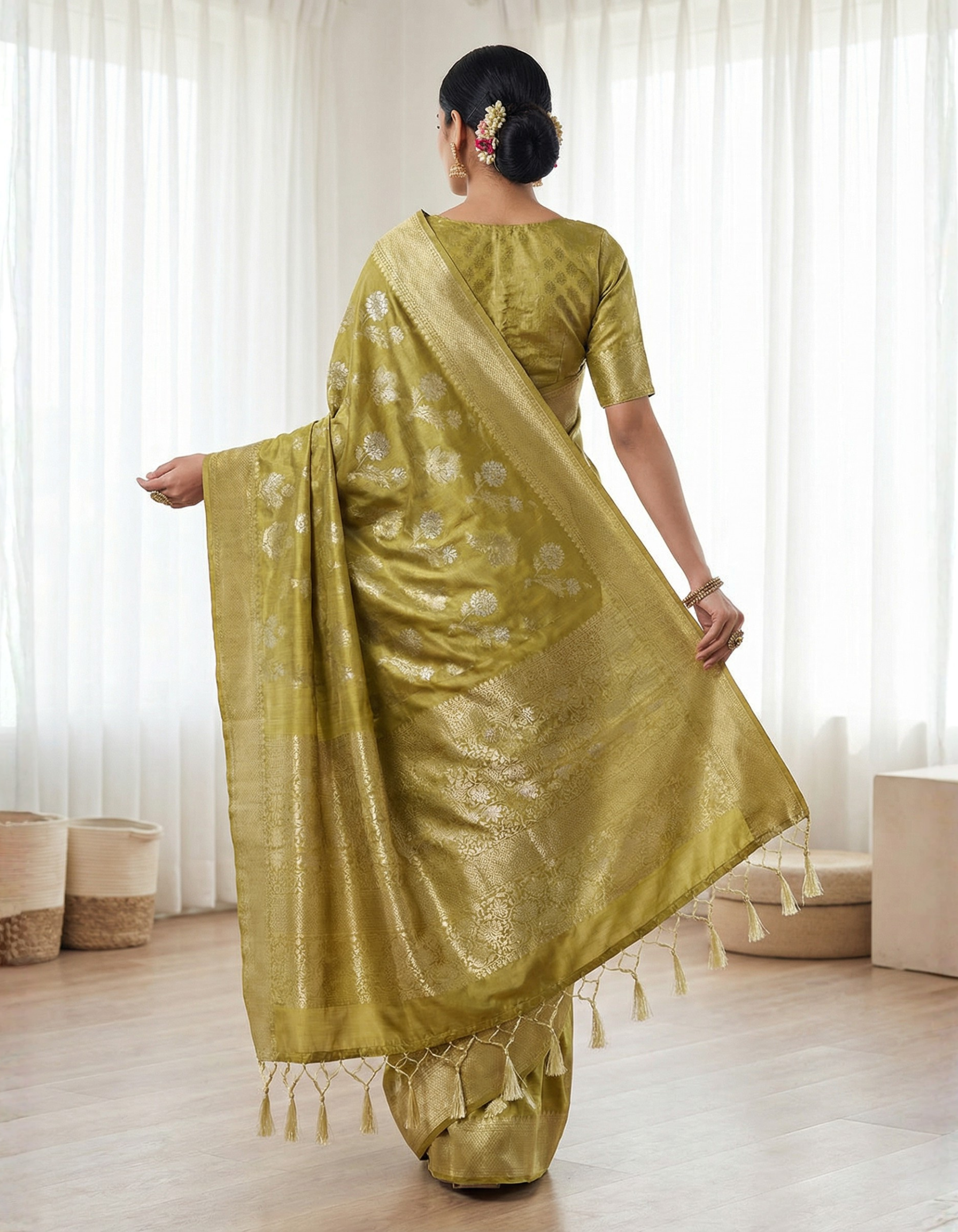 Antique Gold Tissue Silk Saree