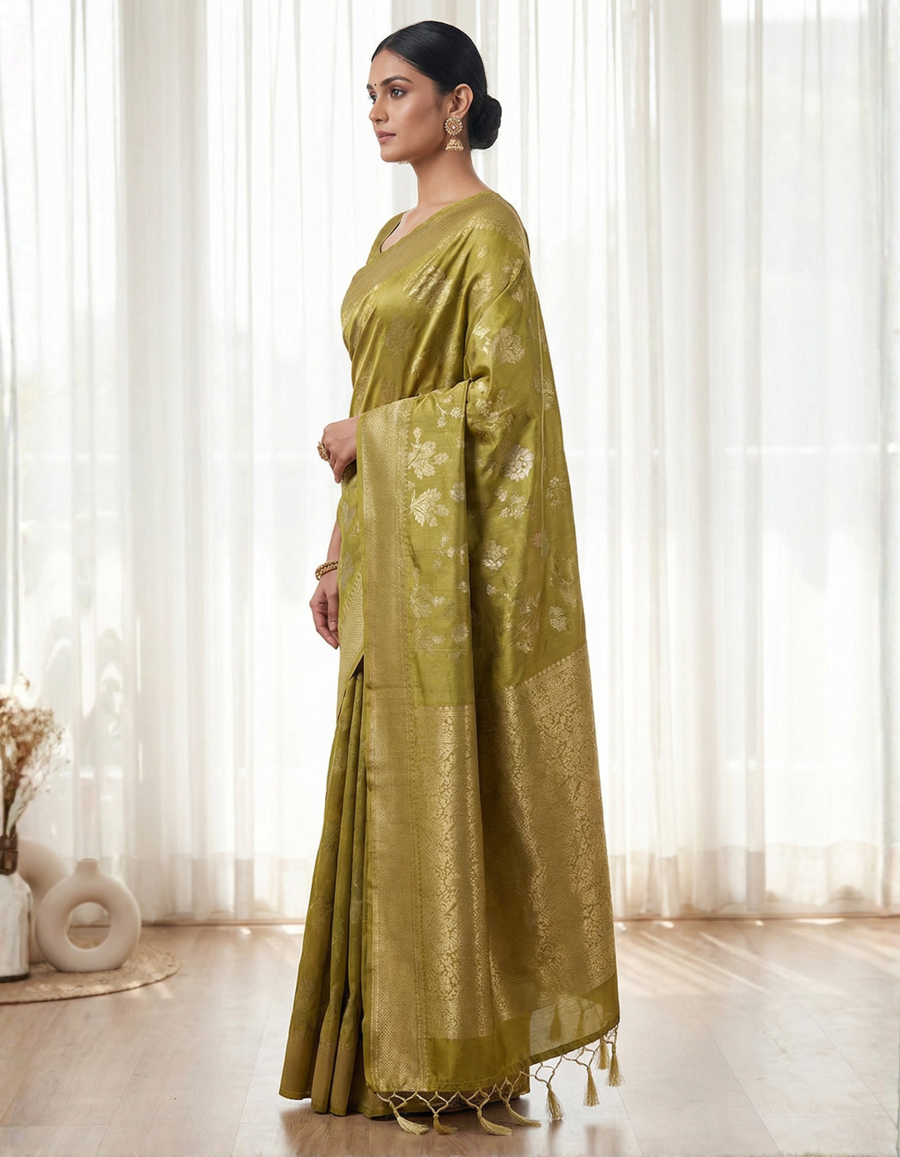 Antique Gold Tissue Silk Saree