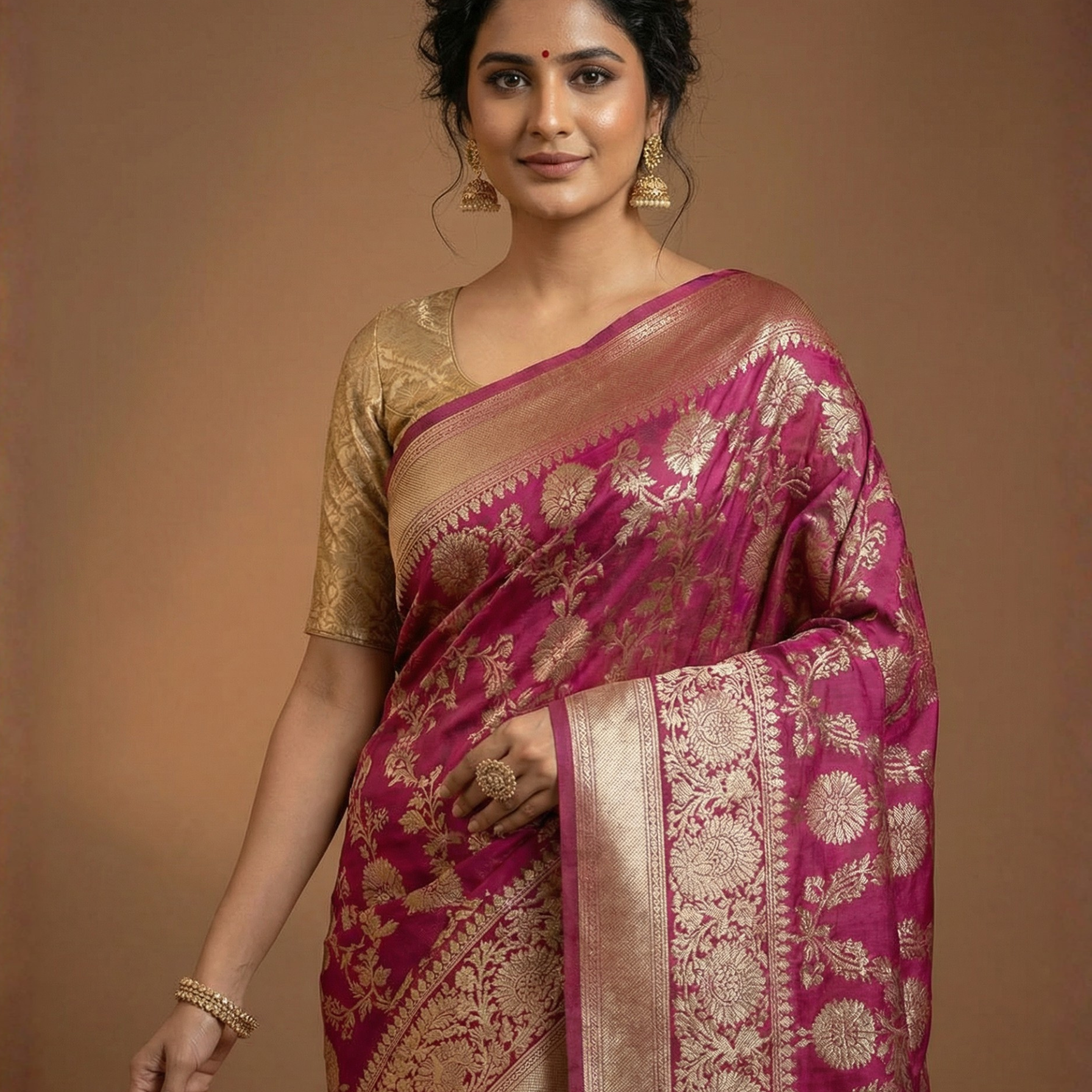 Rani Pink Art Silk Saree