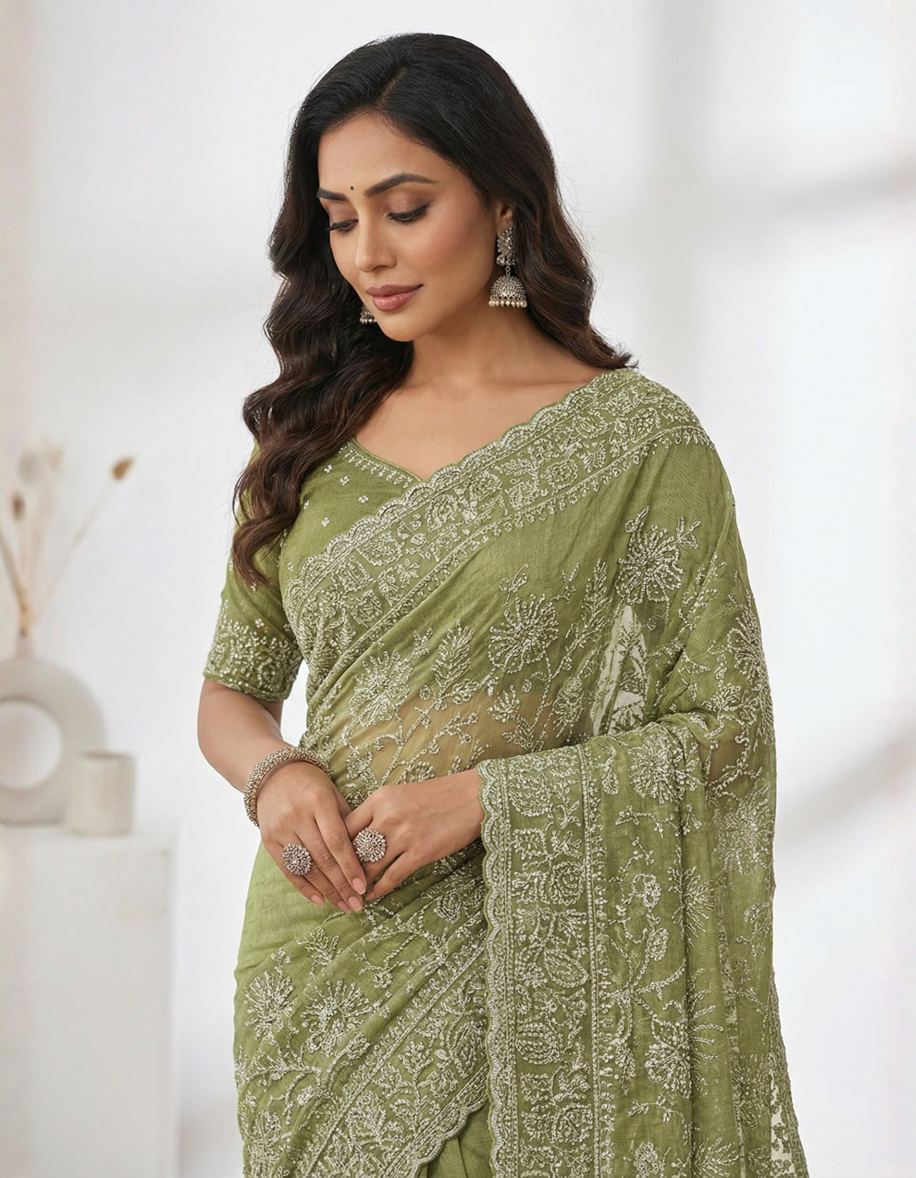 Sage Green Tissue Saree
