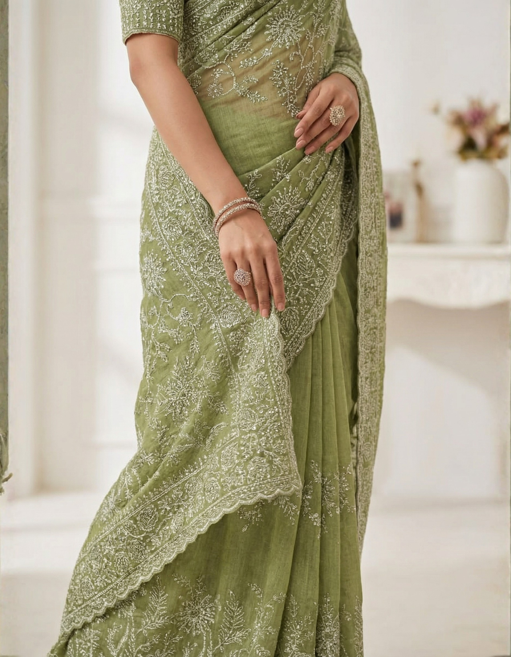 Sage Green Tissue Saree