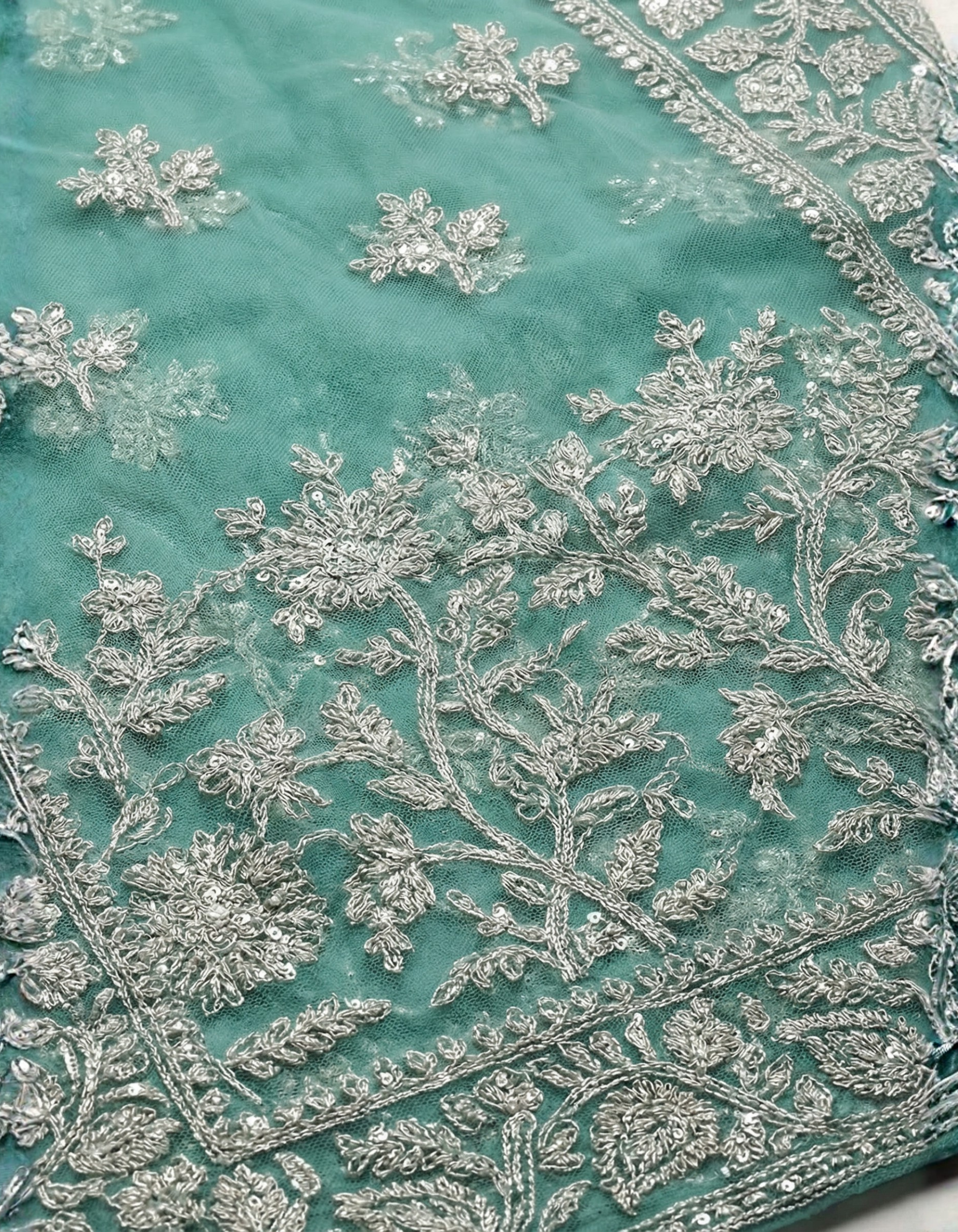 Seafoam Green Tissue Saree
