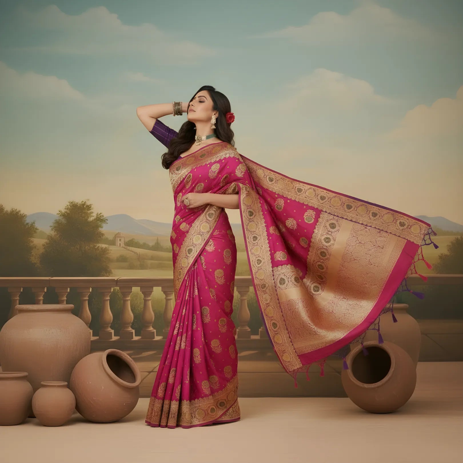 Majree Banarasi Silk Sarees deep purple with golden zari work