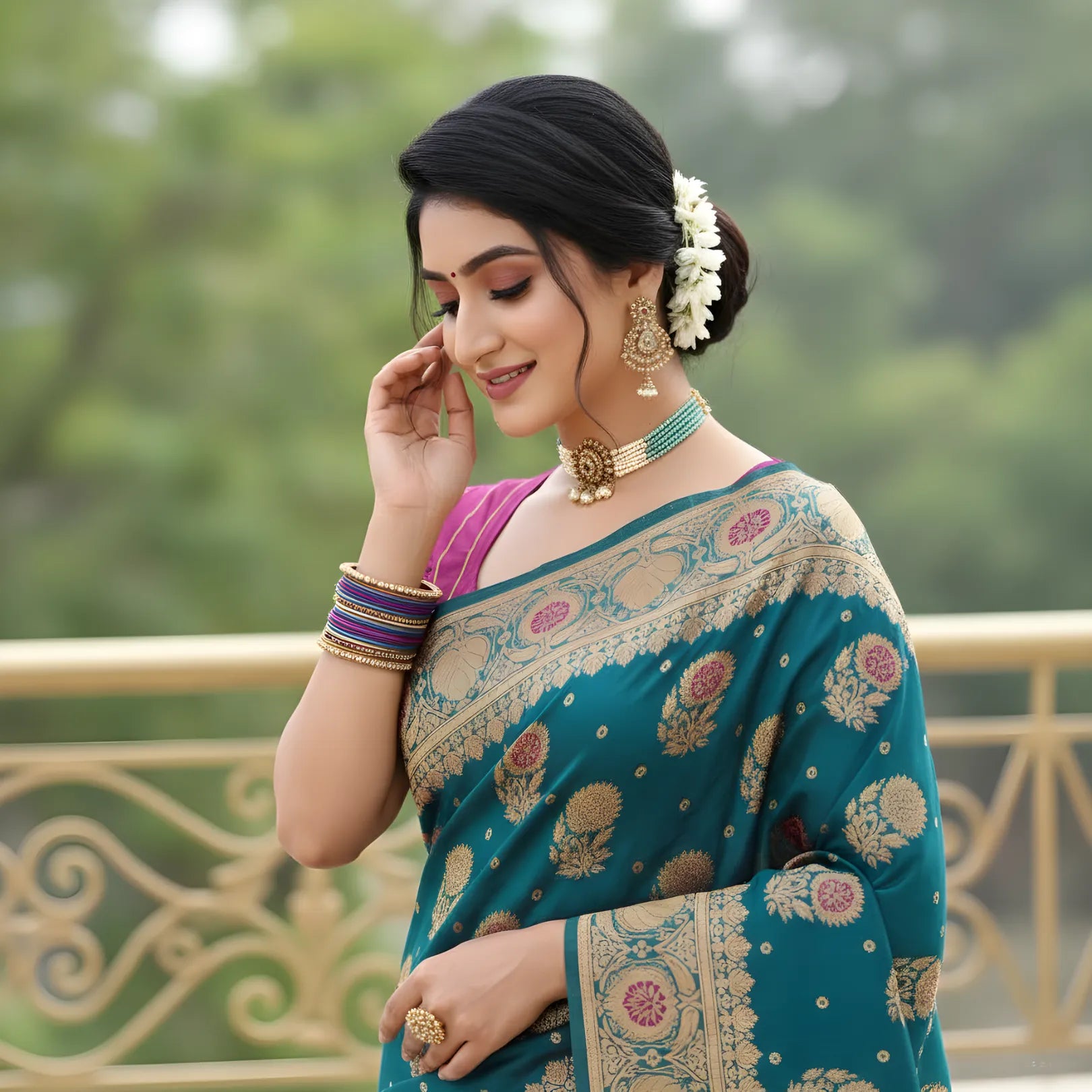 Majree Banarasi Silk Sarees sky blue with golden zari work
