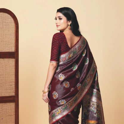 Majree Satin Meenakari  saree Wine dress