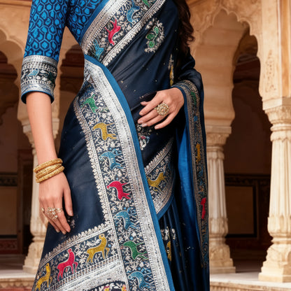 Majree Satin Meenakari soft silk sare green