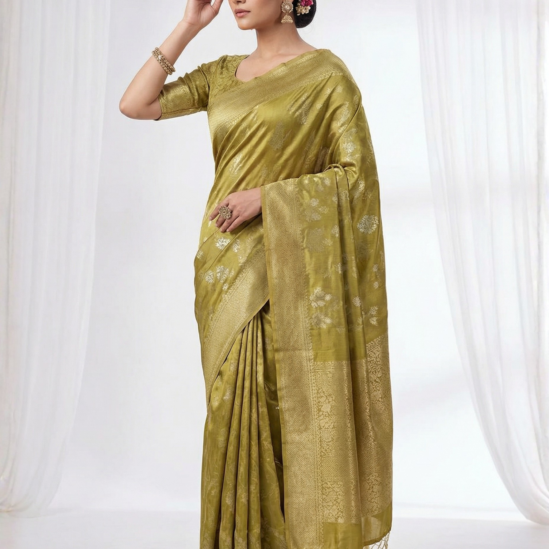 Antique Gold Tissue Silk Saree