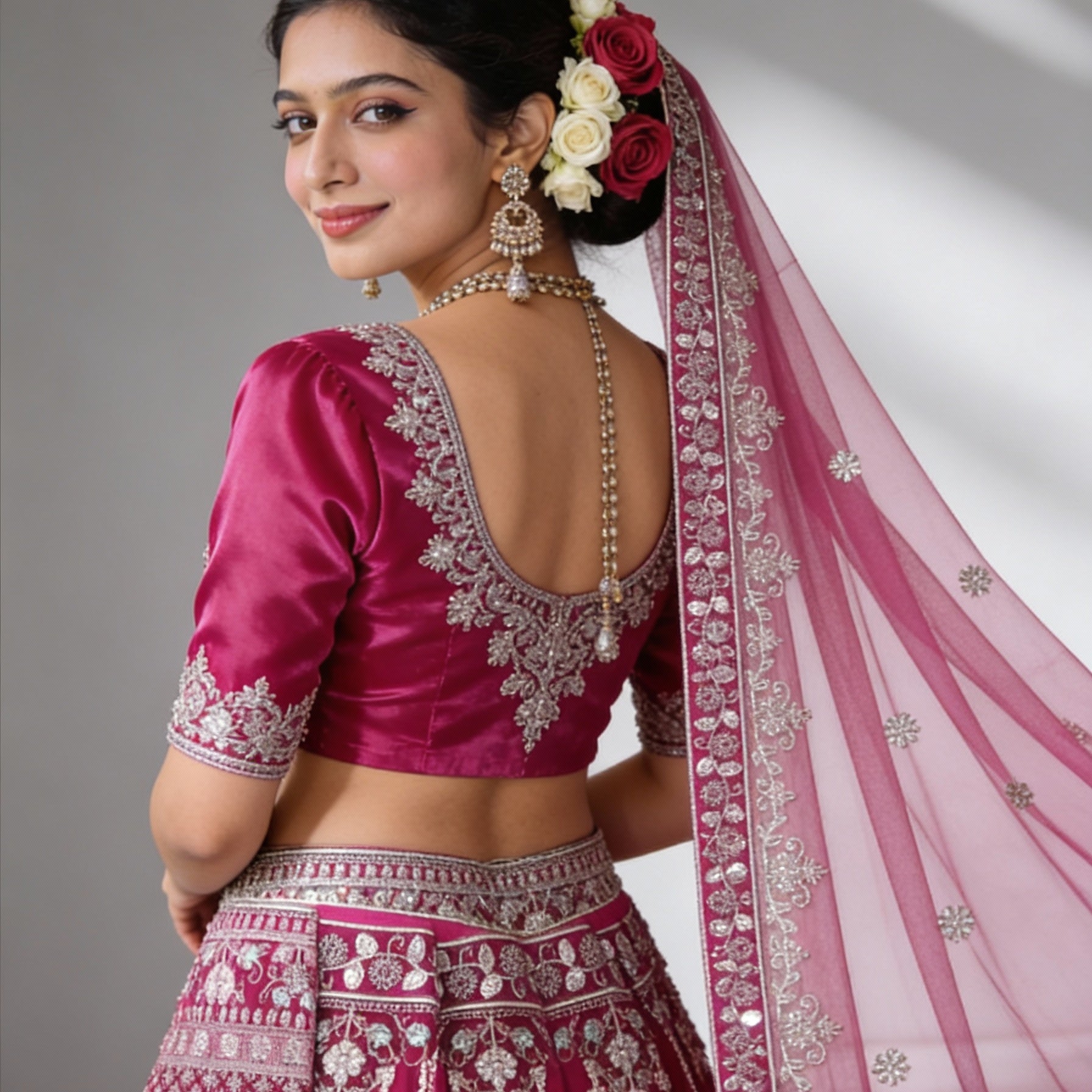 Rani Pink Art Silk Bridal Lehenga (Semi-Stitched)