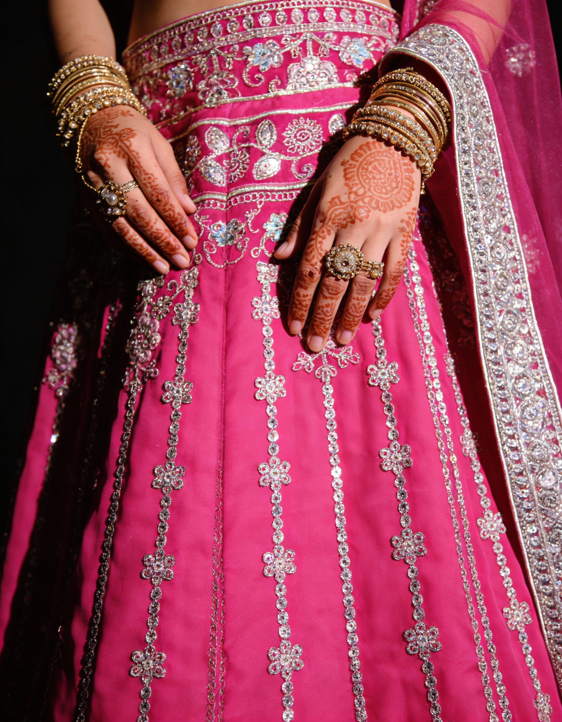 Rani Pink Art Silk Bridal Lehenga (Semi-Stitched)