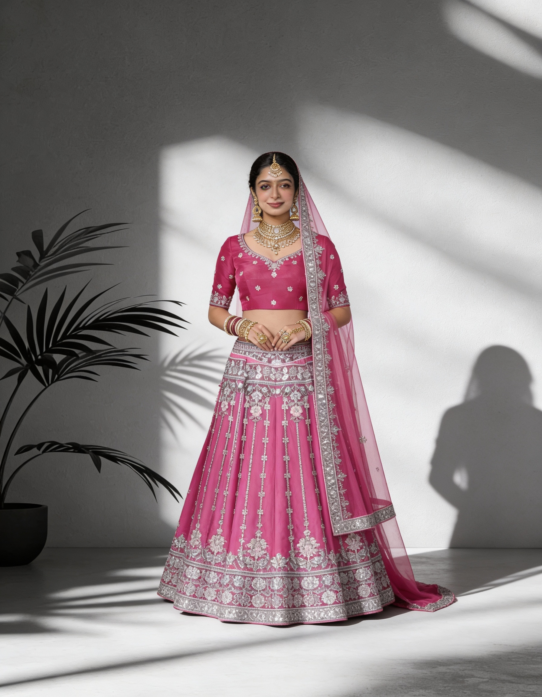Rani Pink Art Silk Bridal Lehenga (Semi-Stitched)