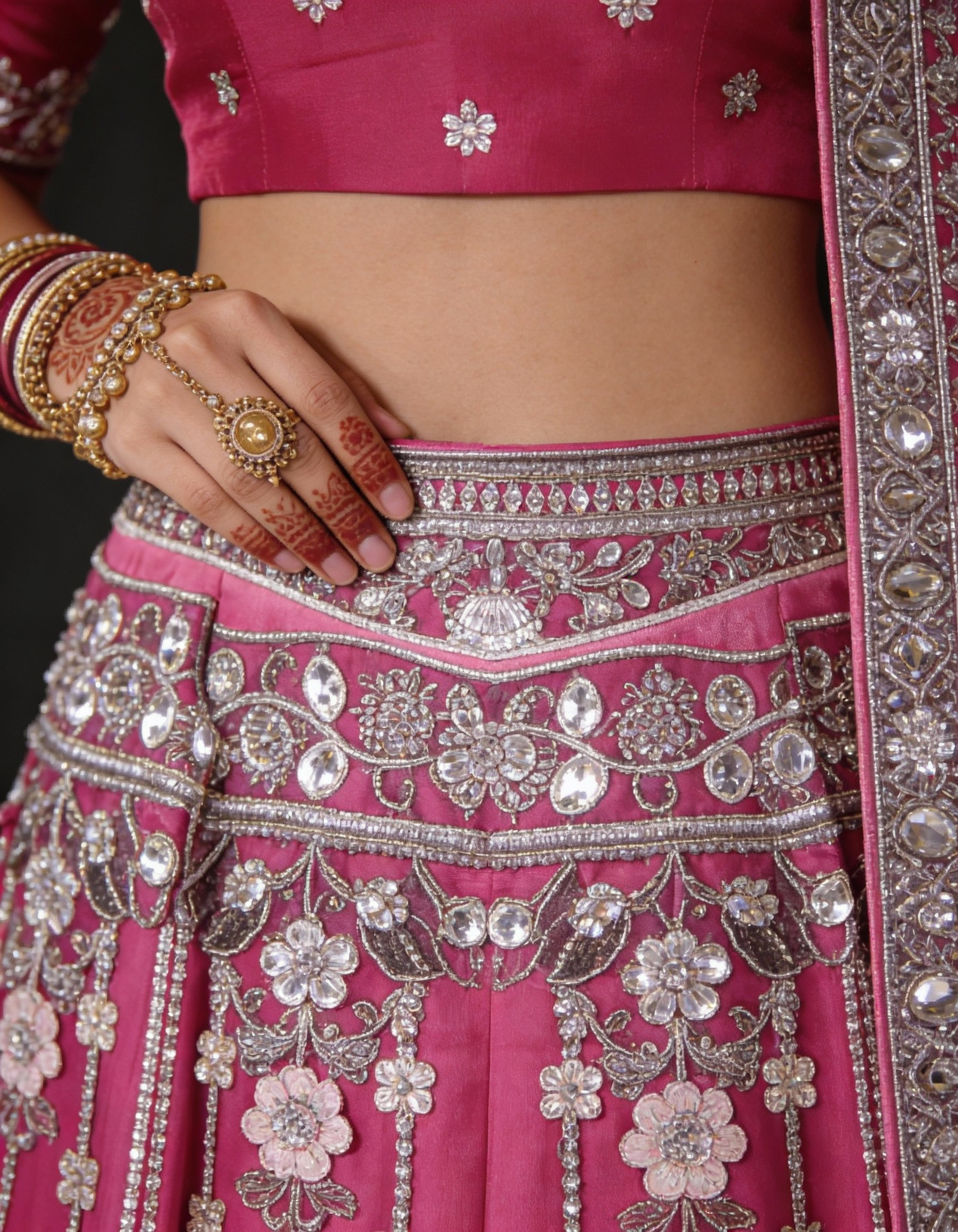 Rani Pink Art Silk Bridal Lehenga (Semi-Stitched)