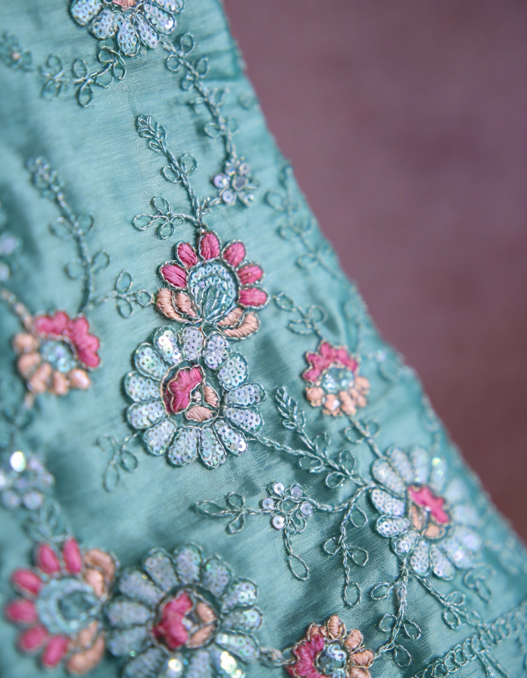 Sea Green Organza Lehenga (Semi-Stitched)