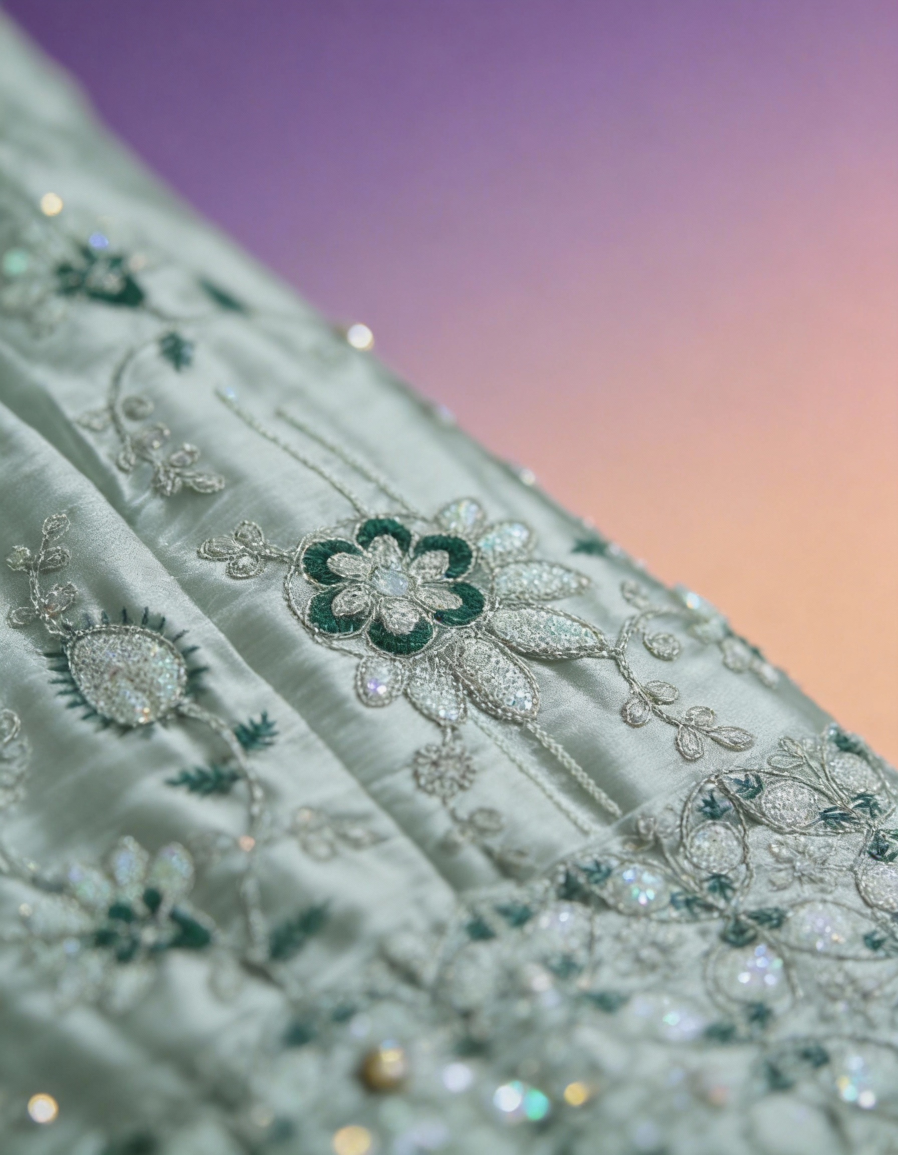 Seafoam Green Organza Lehenga (Semi-Stitched)