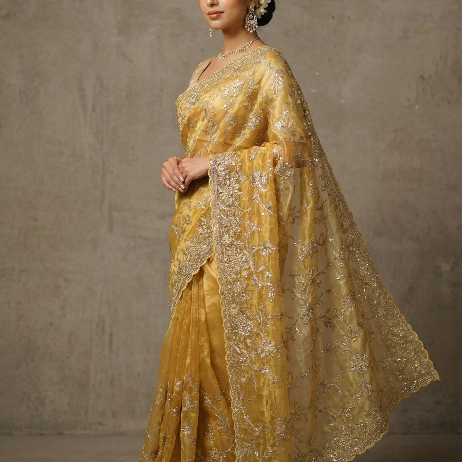 Golden Ochre Organza Saree