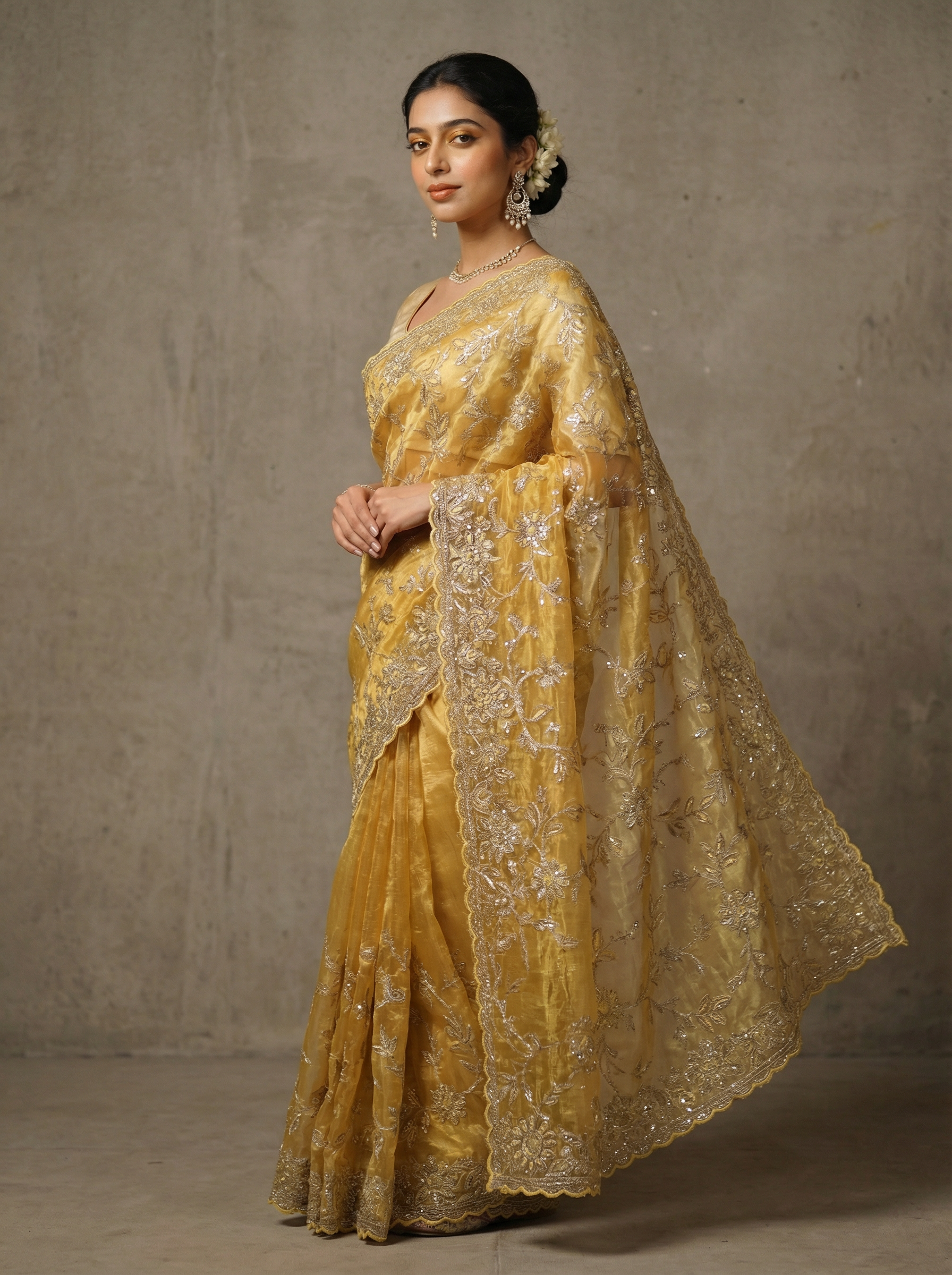 Golden Ochre Organza Saree