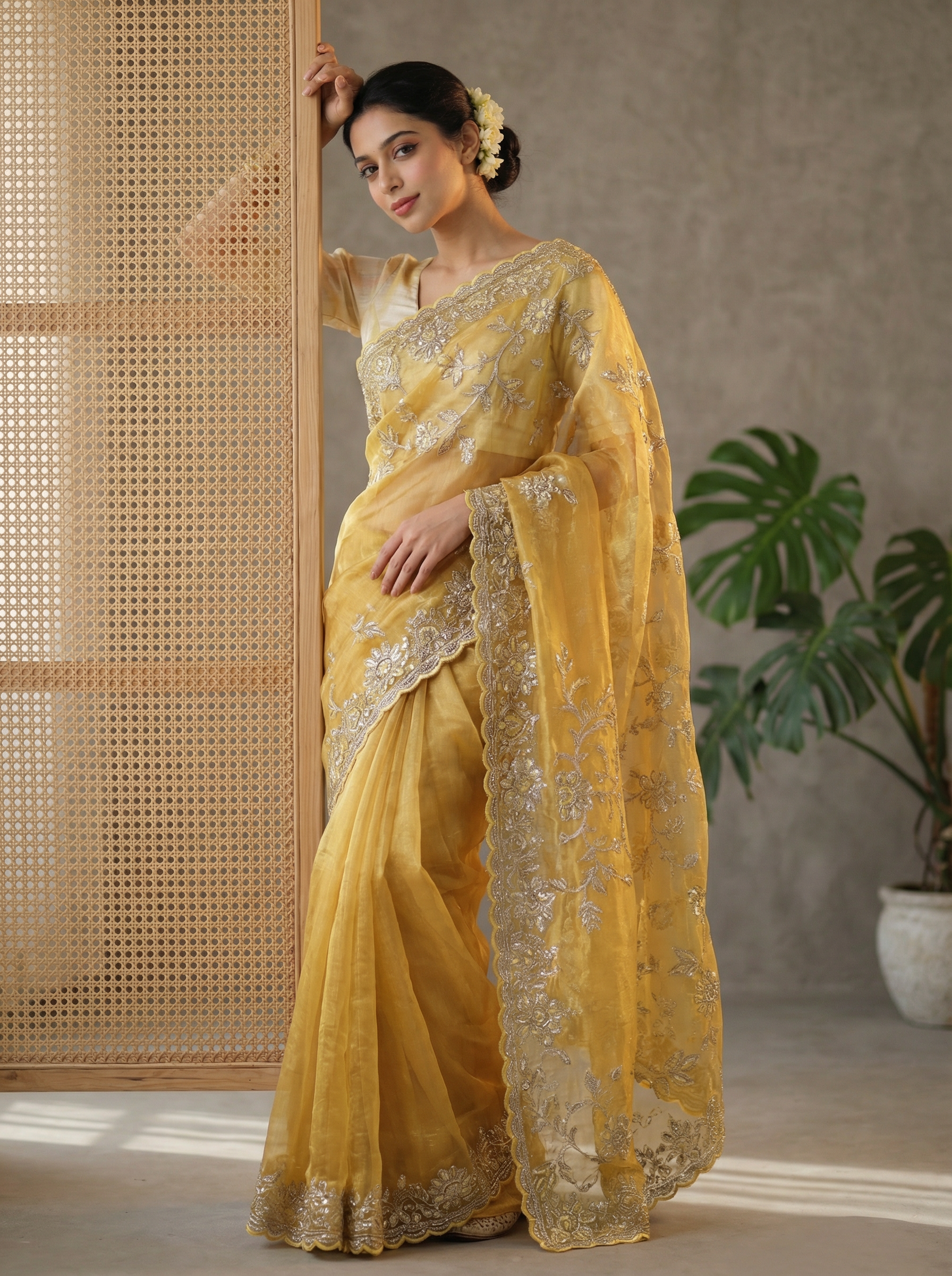 Golden Ochre Organza Saree