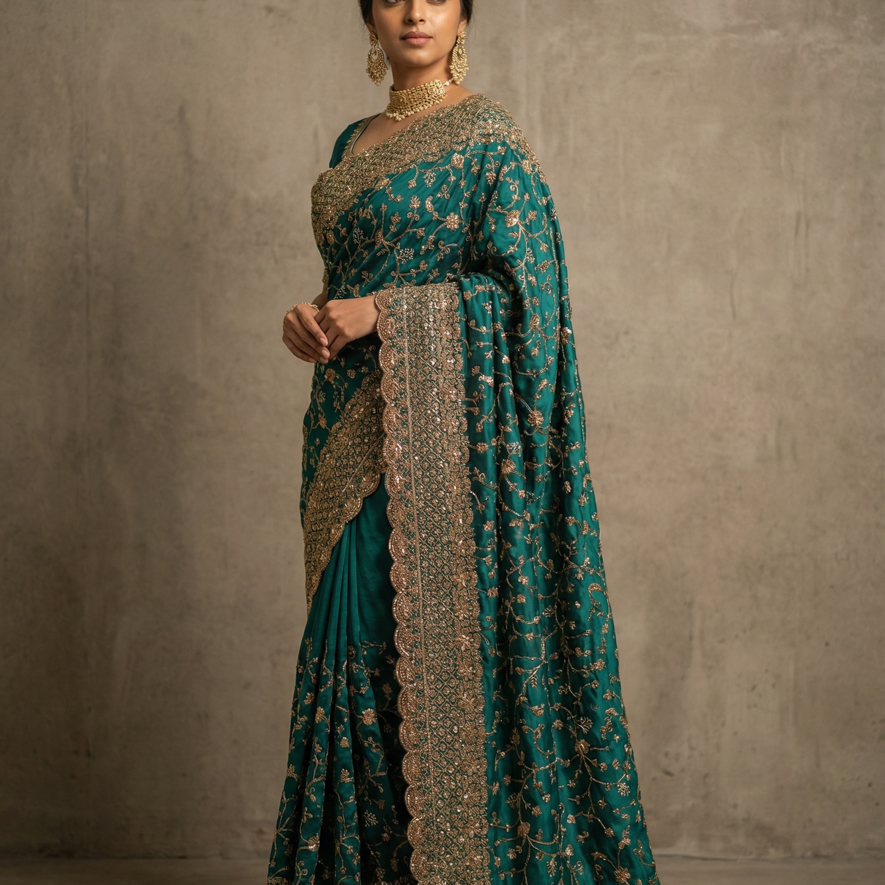 Forest Green Georgette Organza  Saree