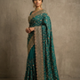 Forest Green Georgette Organza  Saree