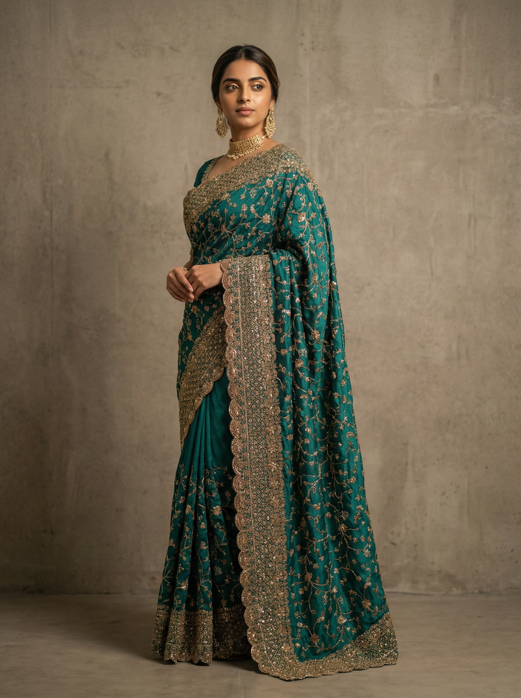 Forest Green Georgette Organza  Saree