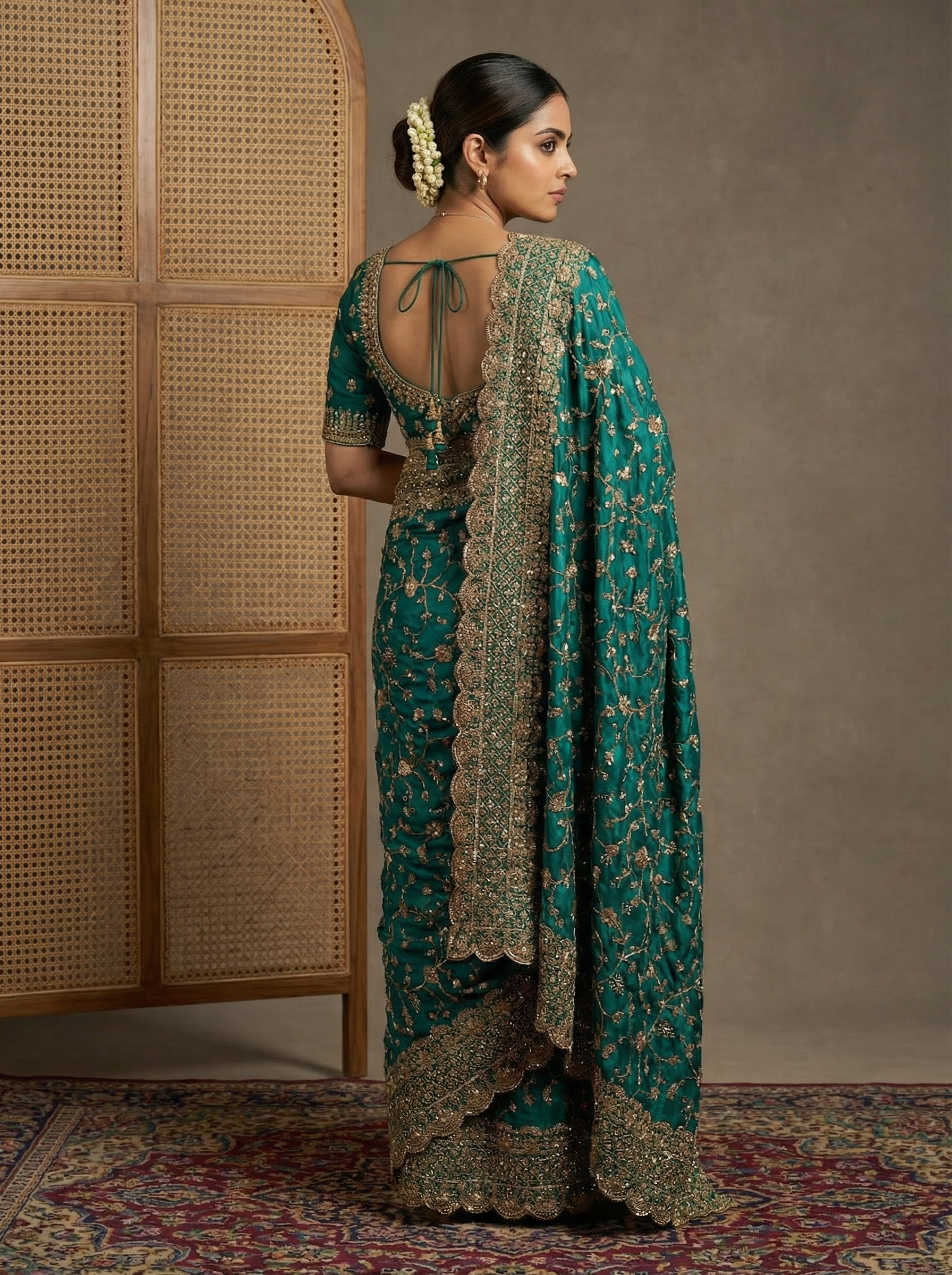 Forest Green Georgette Organza  Saree