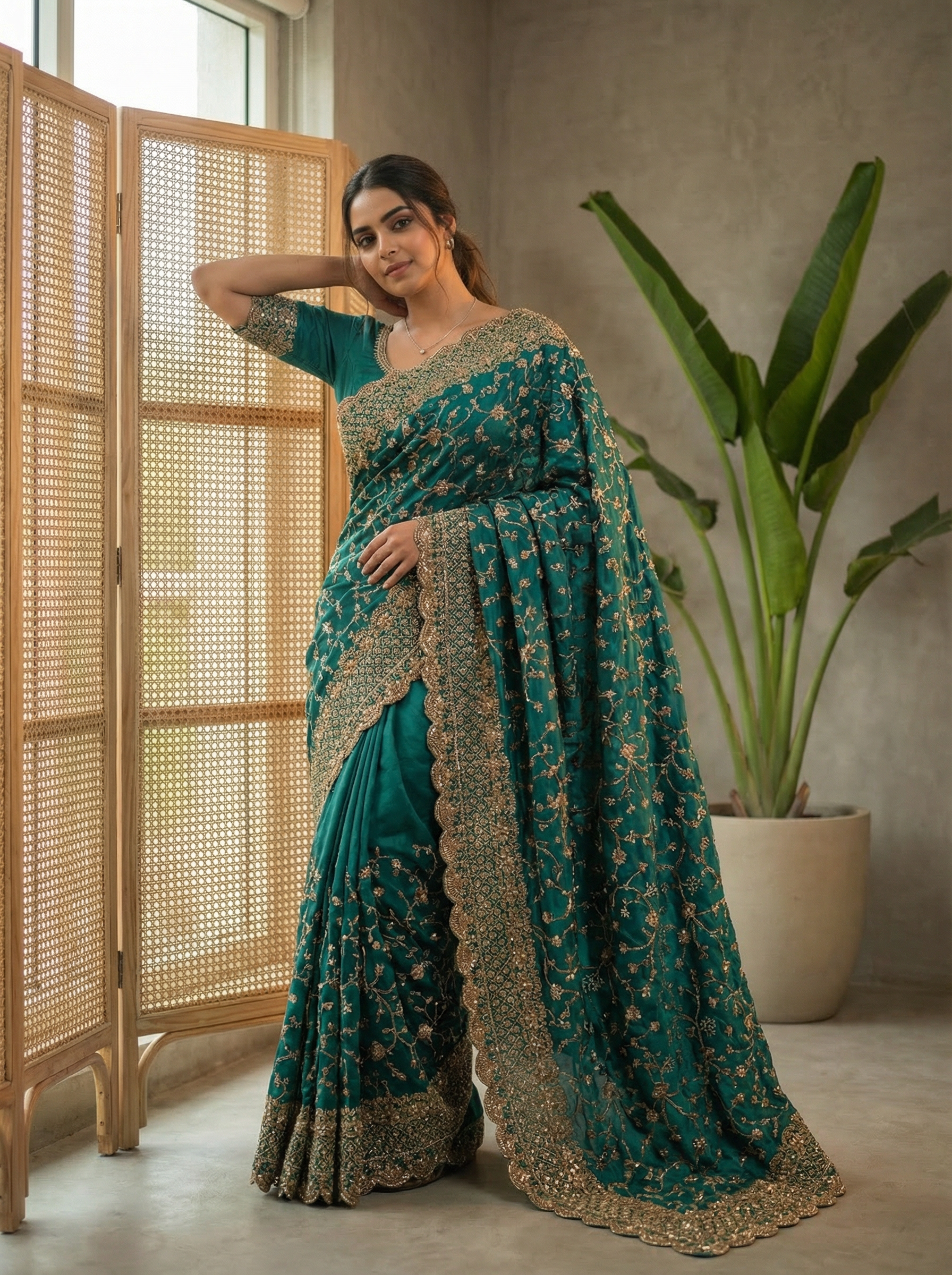 Forest Green Georgette Organza  Saree
