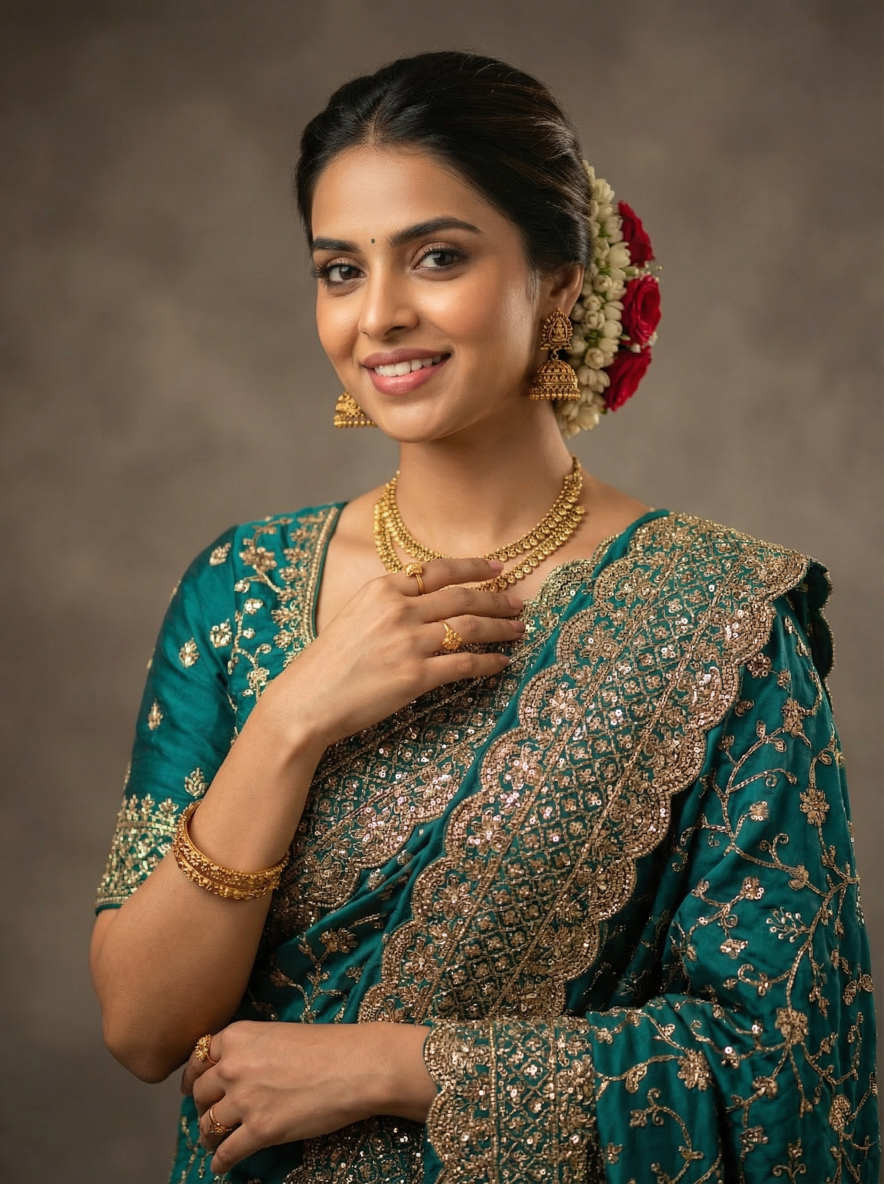 Forest Green Georgette Organza  Saree