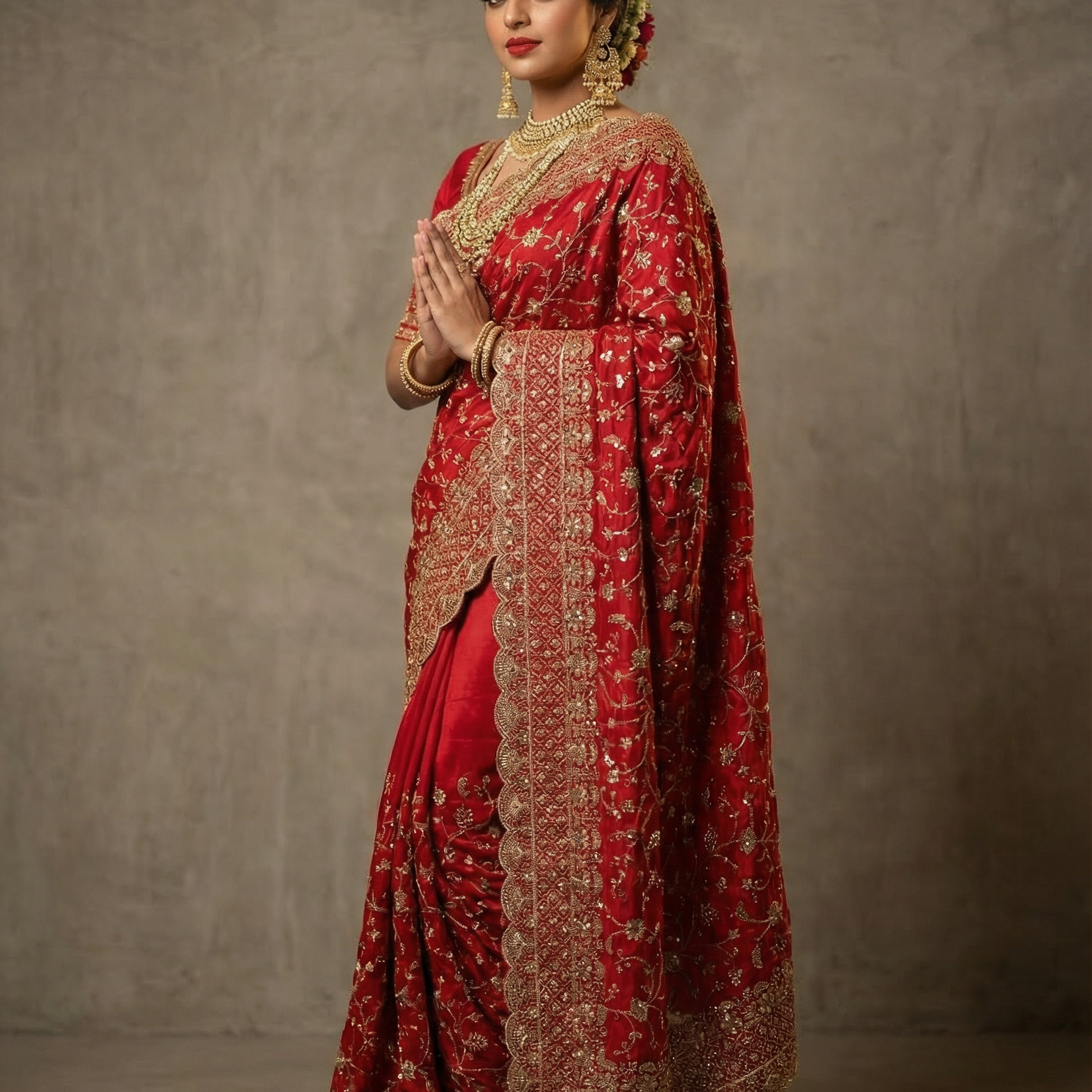 Crimson Red Georgette Organza Saree