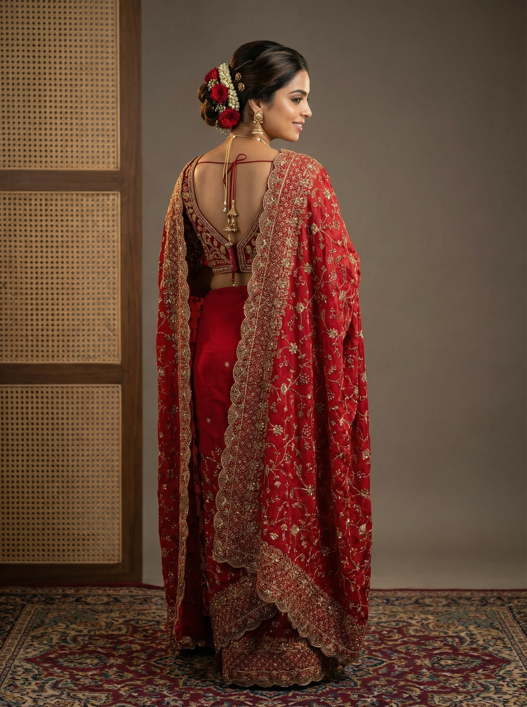 Crimson Red Georgette Organza Saree