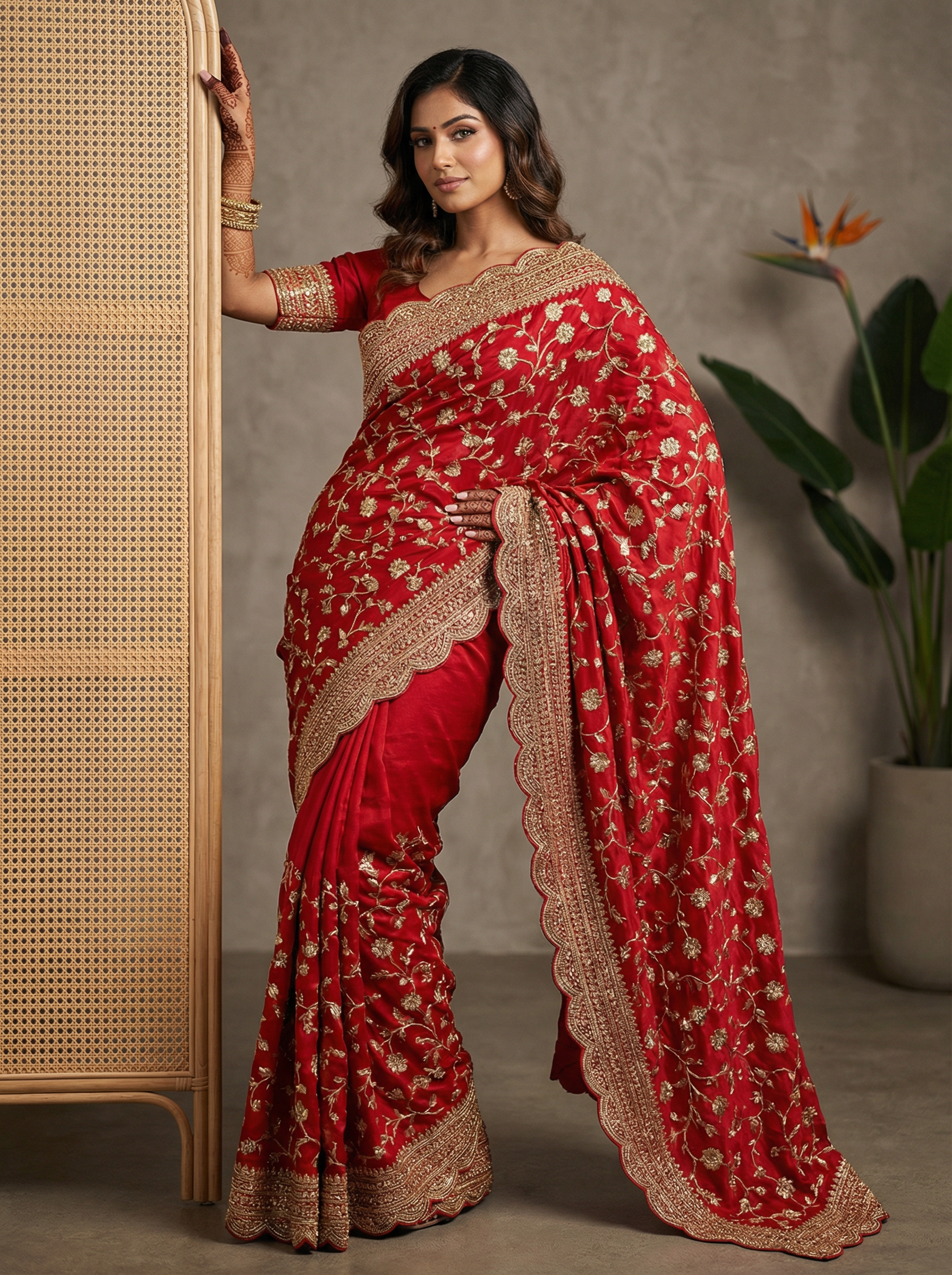 Crimson Red Georgette Organza Saree
