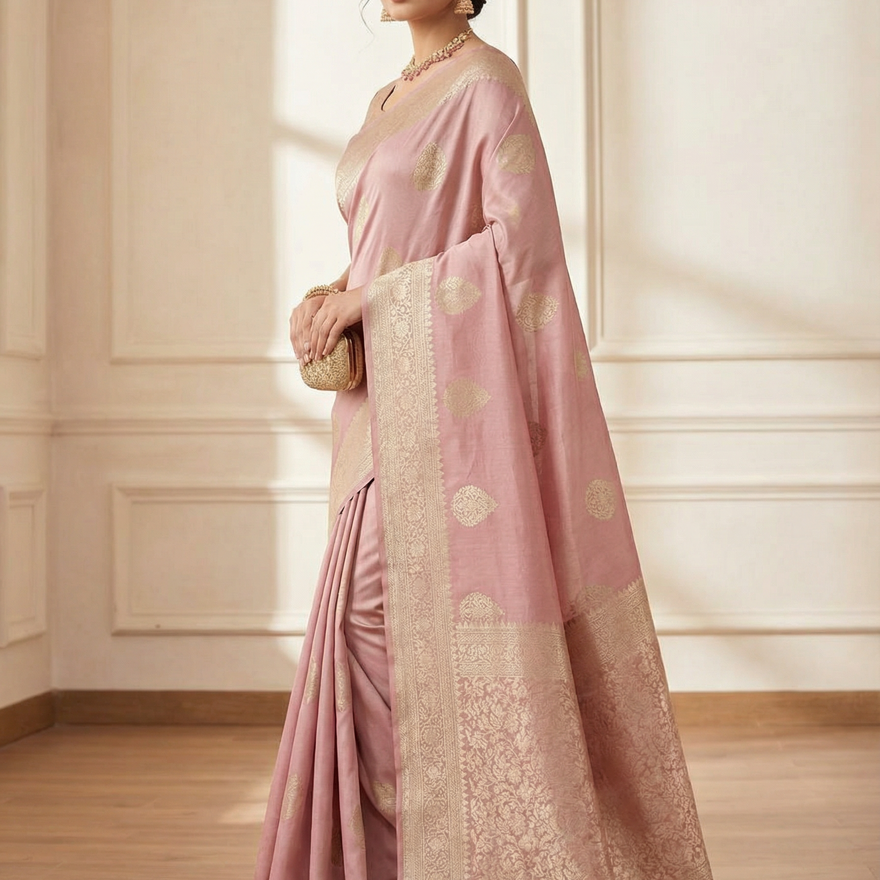 Onion Pink  Art Silk Saree