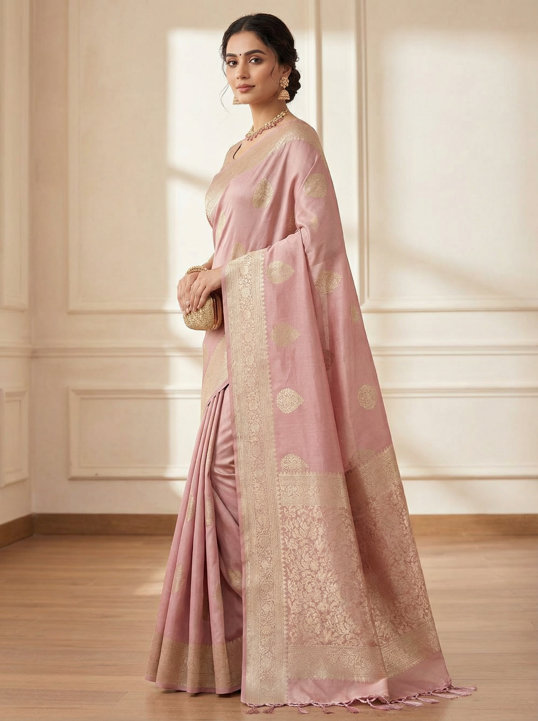 Onion Pink  Art Silk Saree