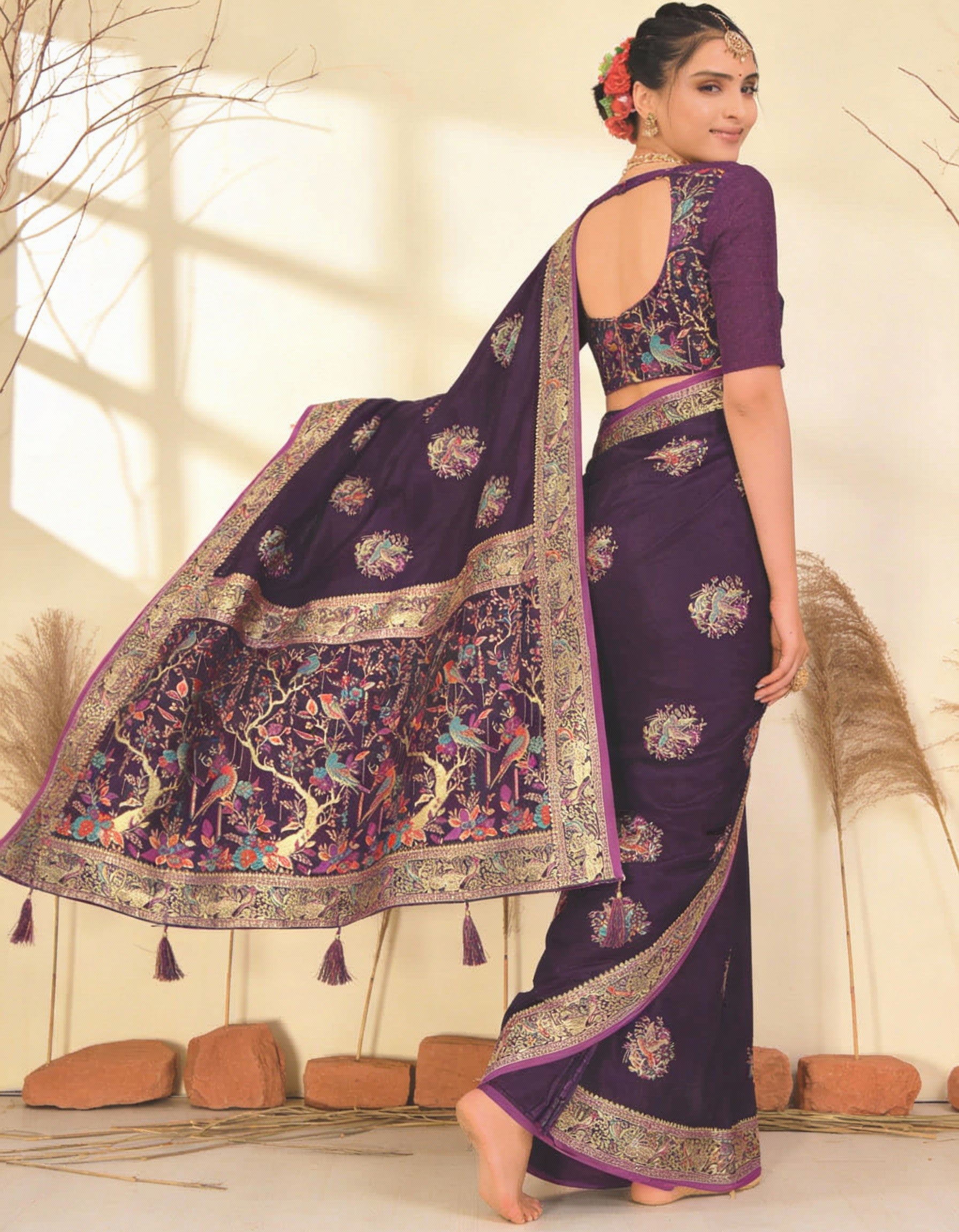 Majree Satin Meenakari saree Purple