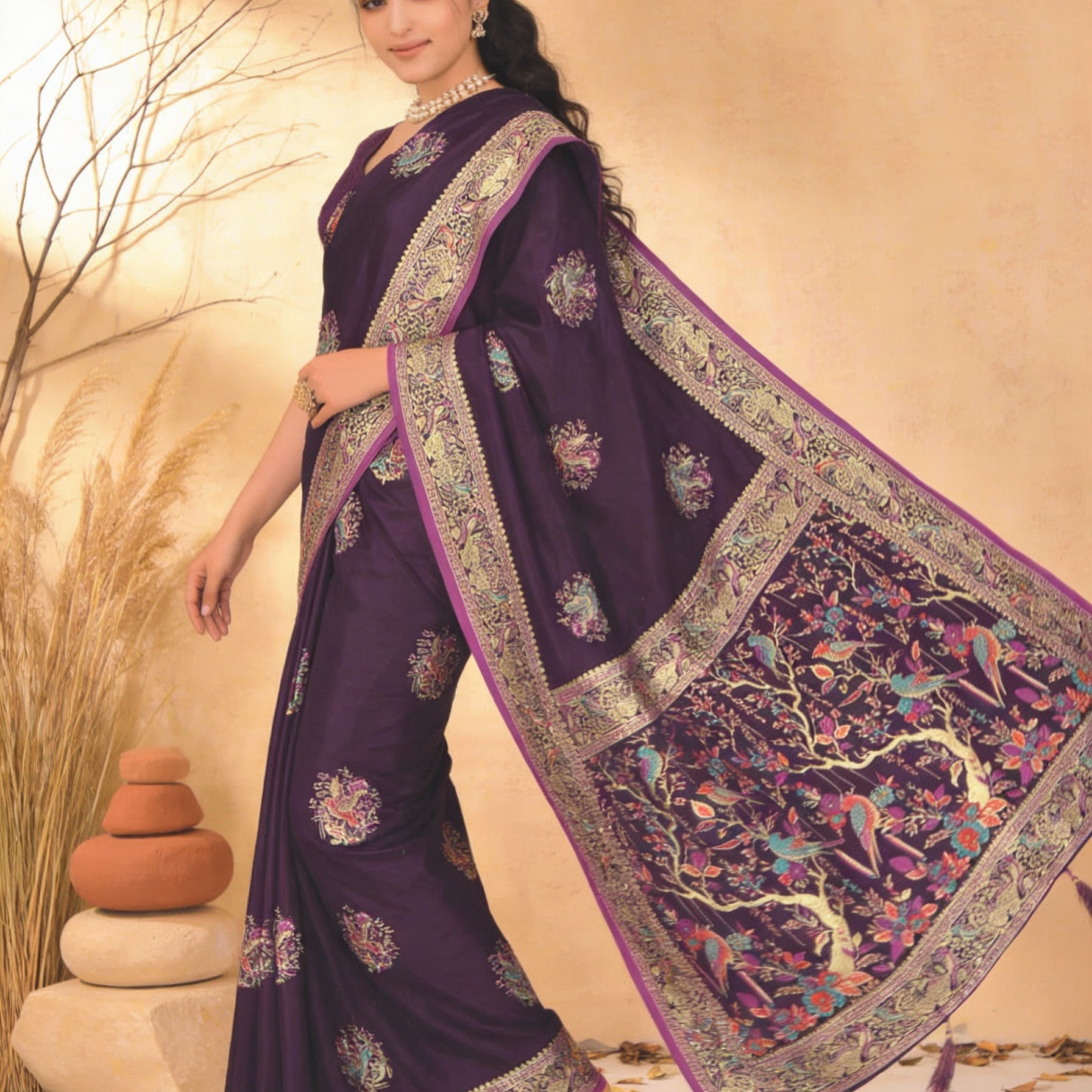 Majree Satin Meenakari saree Purple