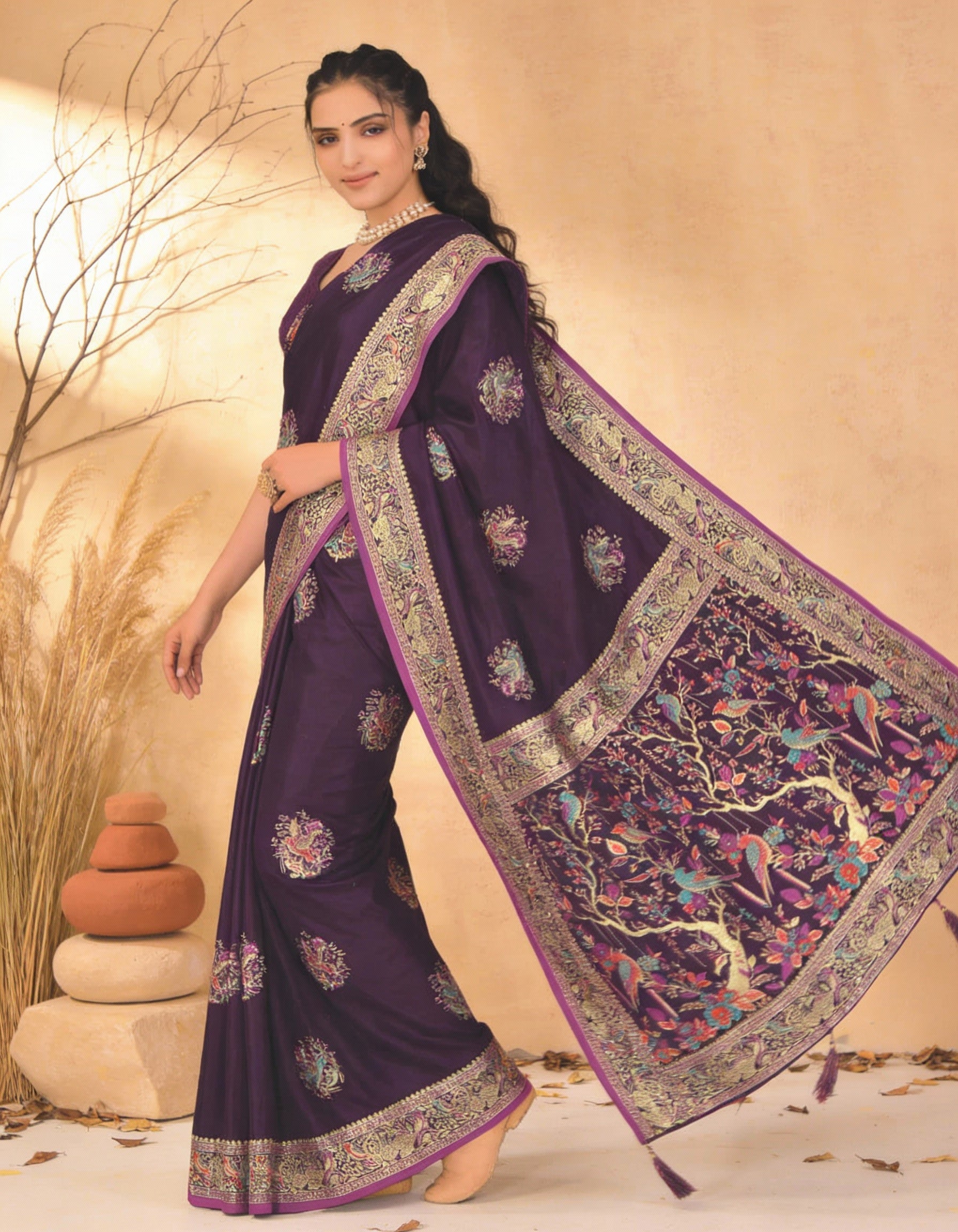 Majree Satin Meenakari saree Purple