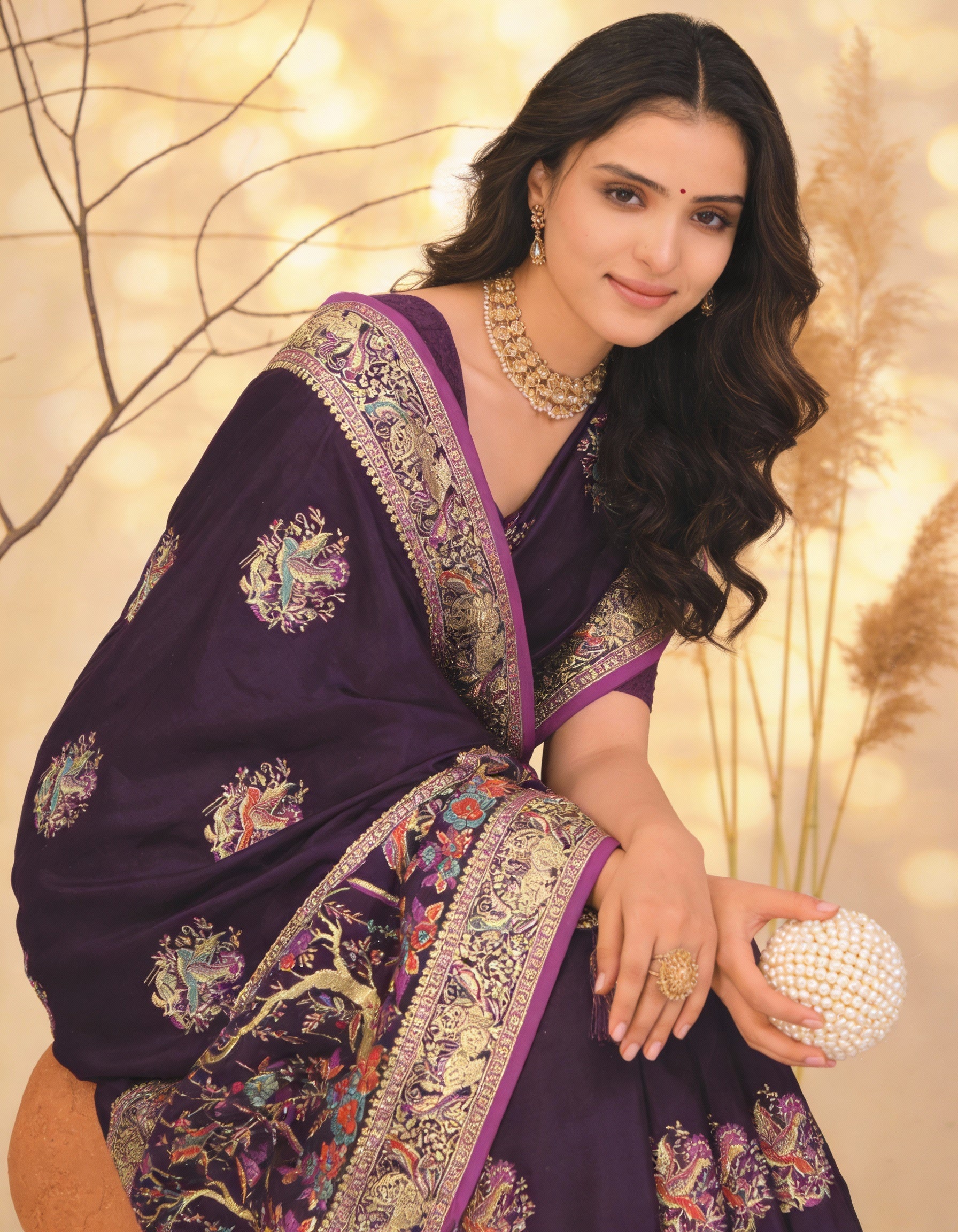 Majree Satin Meenakari saree Purple
