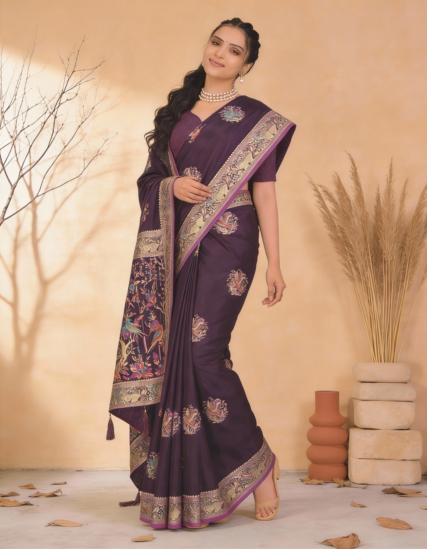 Majree Satin Meenakari saree Purple