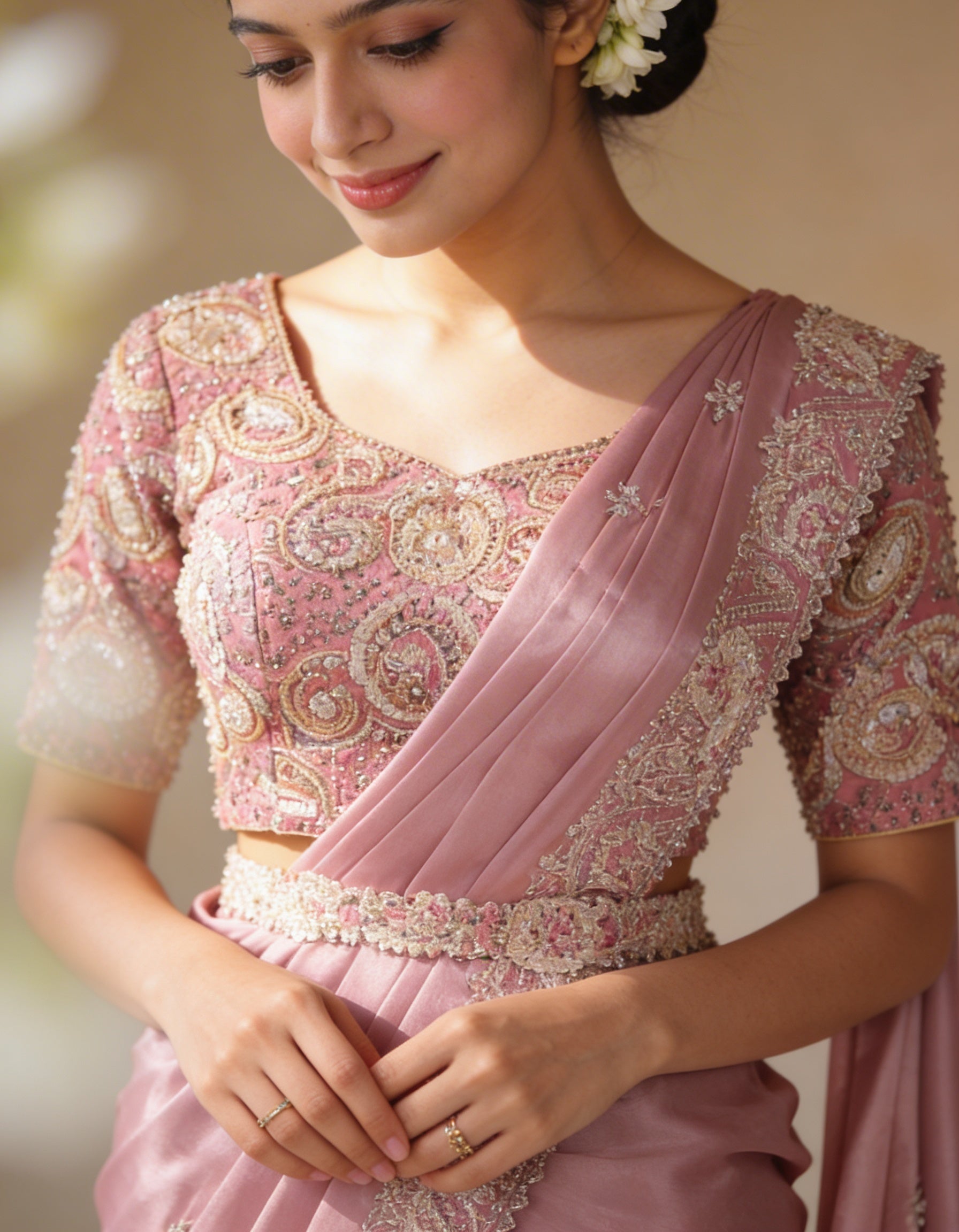 Majree Lavender Three Sequins Embroidered Saree