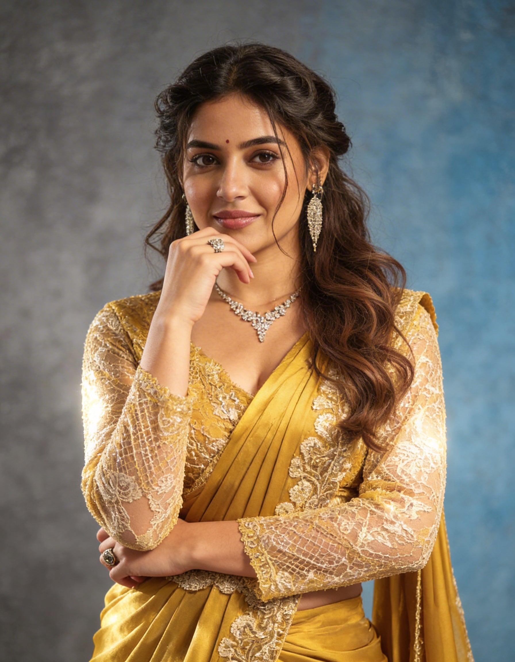 Majree Mustard Yellow Silver Sequin One Minute Saree