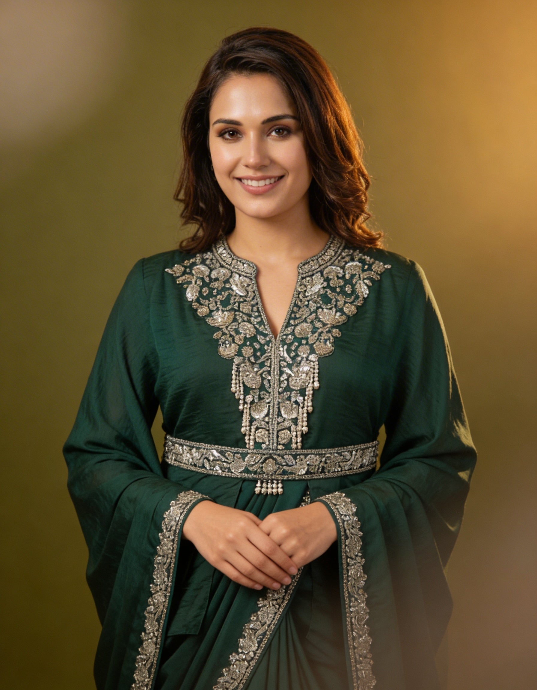 Majree Emerald Green Poncho Style One Minute Saree